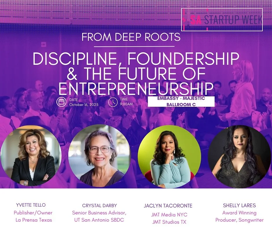 Join us at San Antonio Startup Week @sastartup on October 16, 2025, at 9:00 AM for &ldquo;From Deep Roots: Discipline, Foundership &amp; The Future of Entrepreneurship&rdquo; featuring an incredible panel of leaders: 

Yvette Tello (Publisher/Owner, 