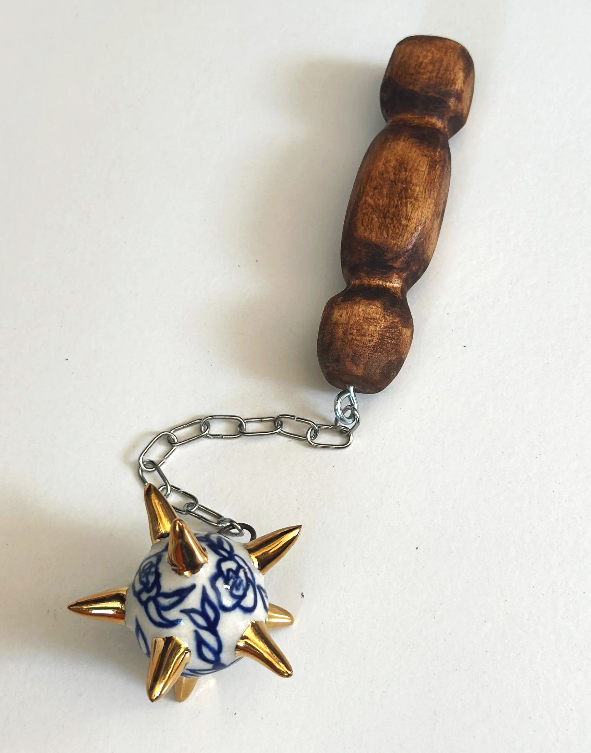 Ceramic Mini Flail,
Ceramic, gold, wood, chain,
2025