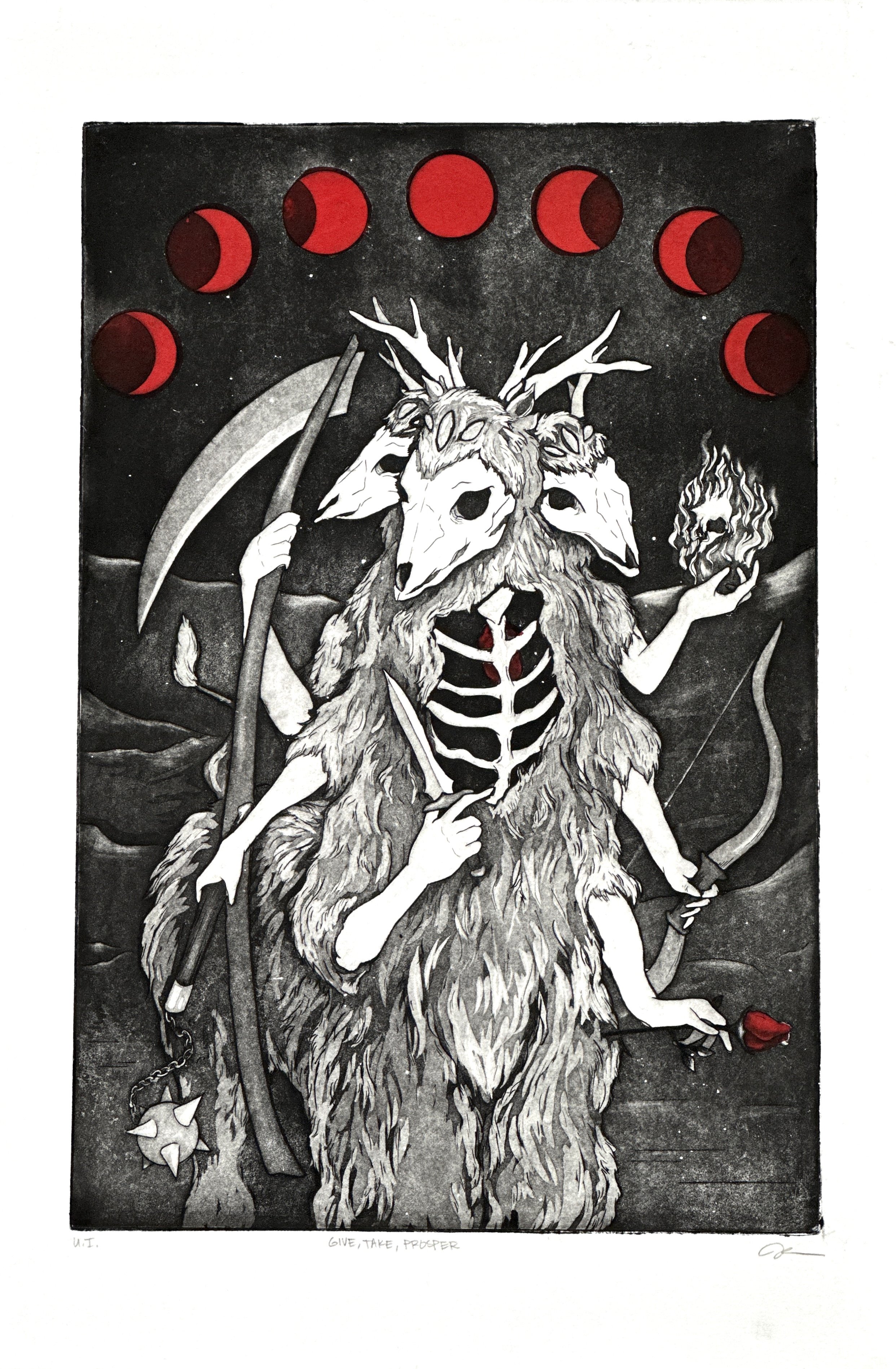 'Give, Take, Prosper',
Intaglio print on paper,
2023