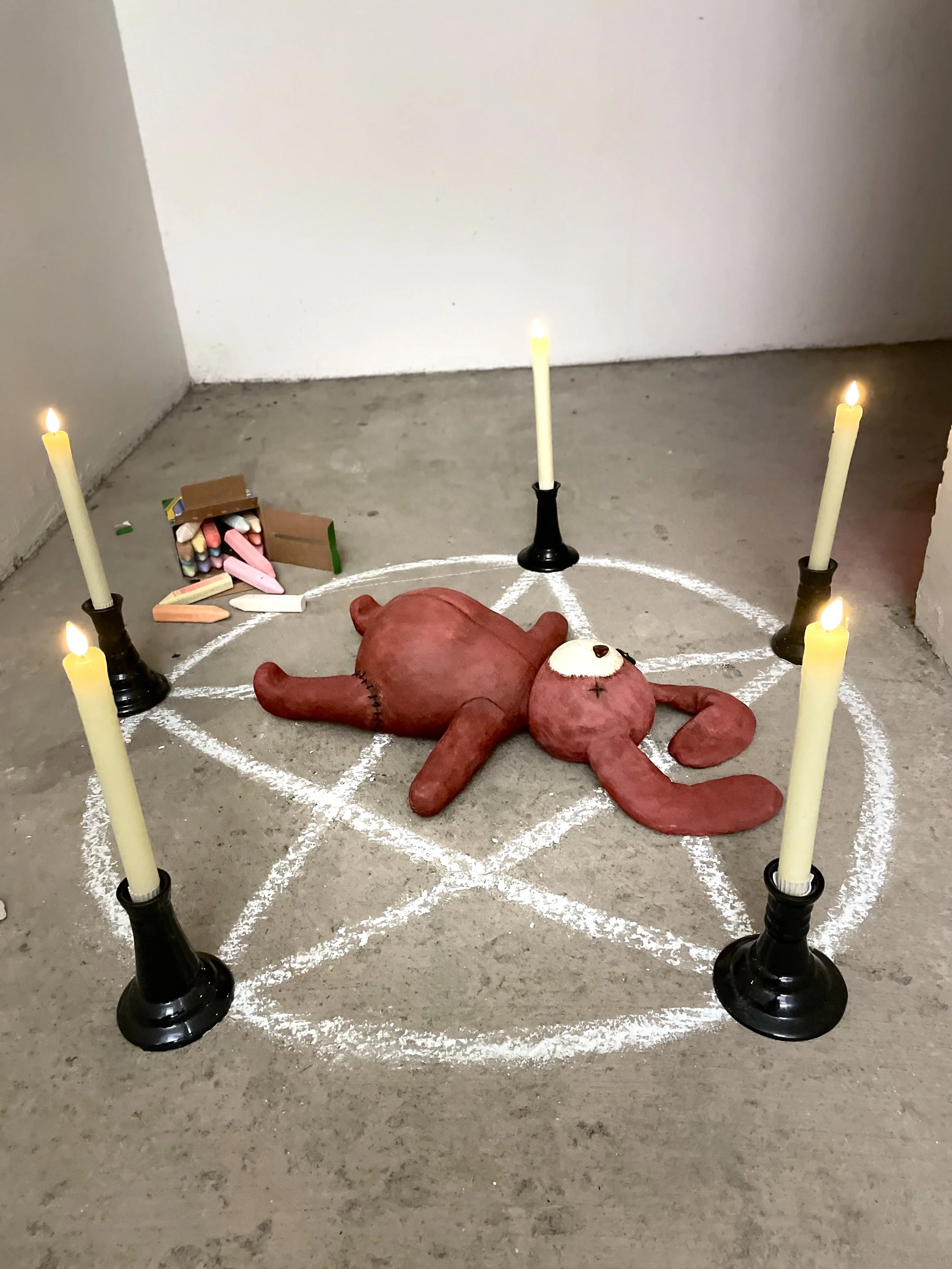 'Bunny Sacrifice',
Ceramic, chalk, fake candles,
2022