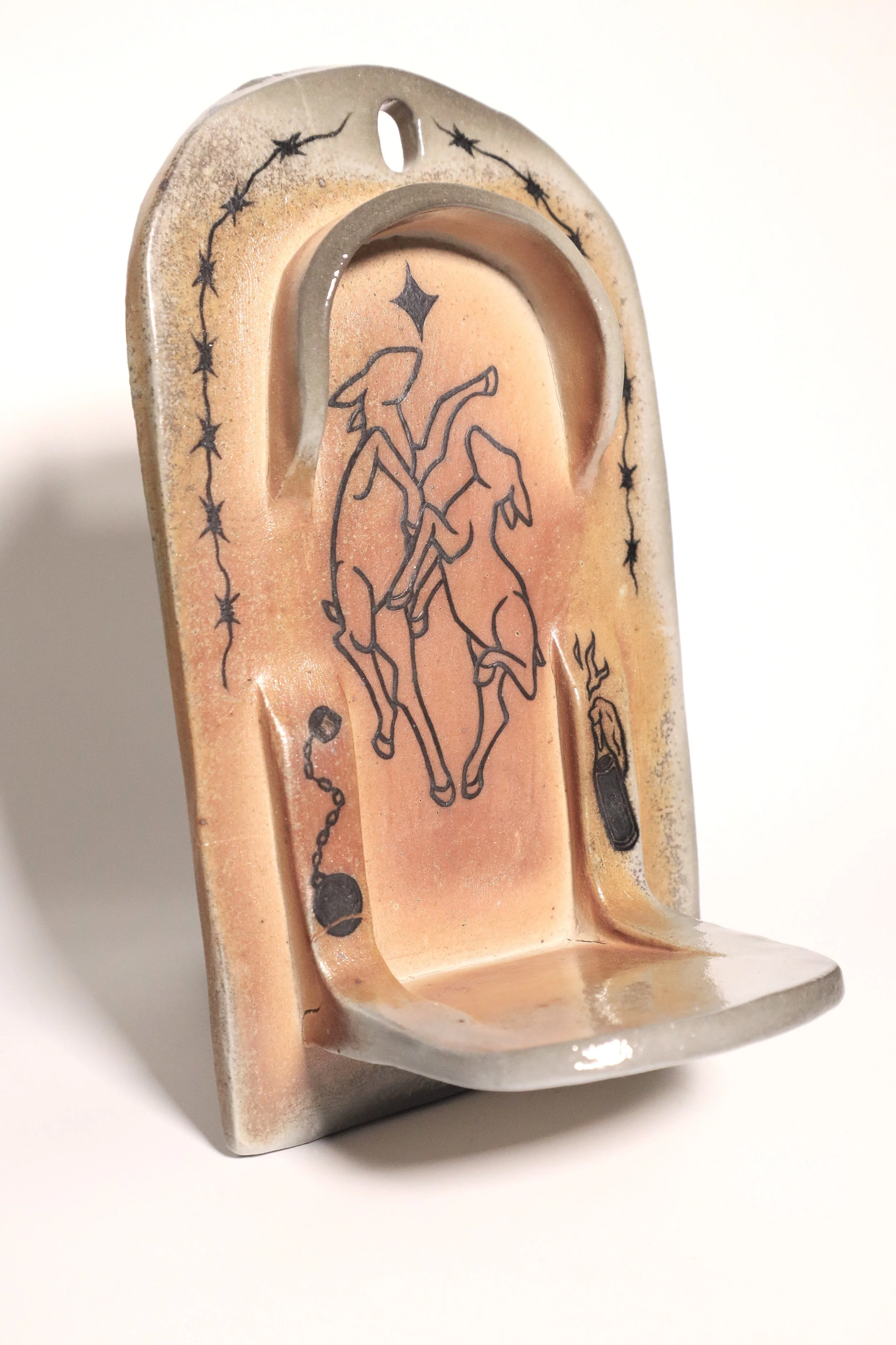 'Deer Dance (SOAD)' Wall Sconce,
Wood and soda ash, ceramic,
2024