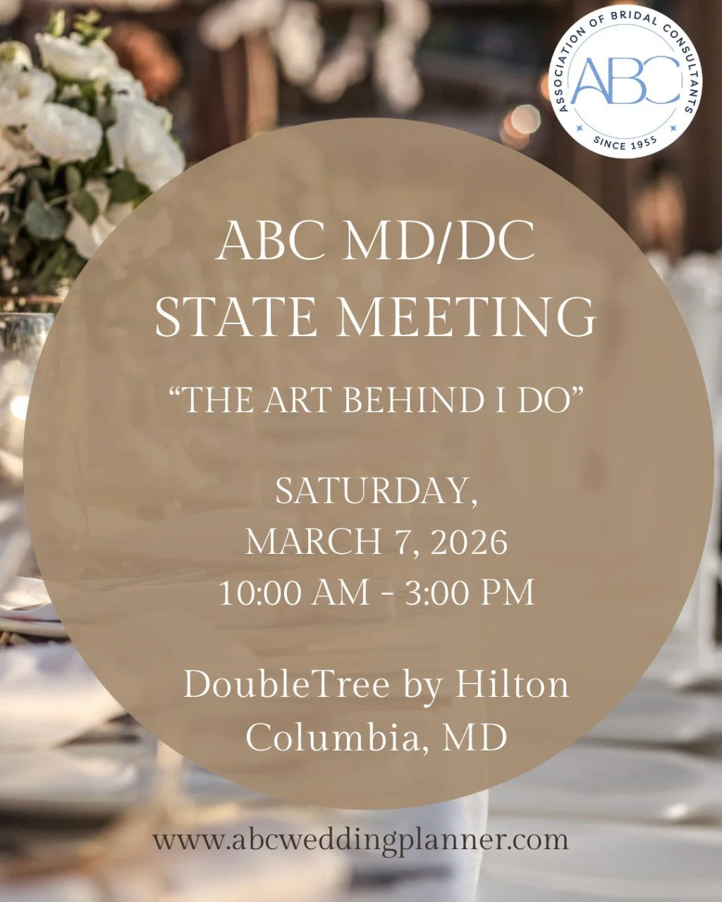 Cashmere Events is honored, as an active member, to join the exclusive (Association Of Bridal Consultants) ABC MD/DC State Meeting on March 7, 2026. Elevating the art of weddings, this immersive, full-day experience celebrates refined expertise, meti
