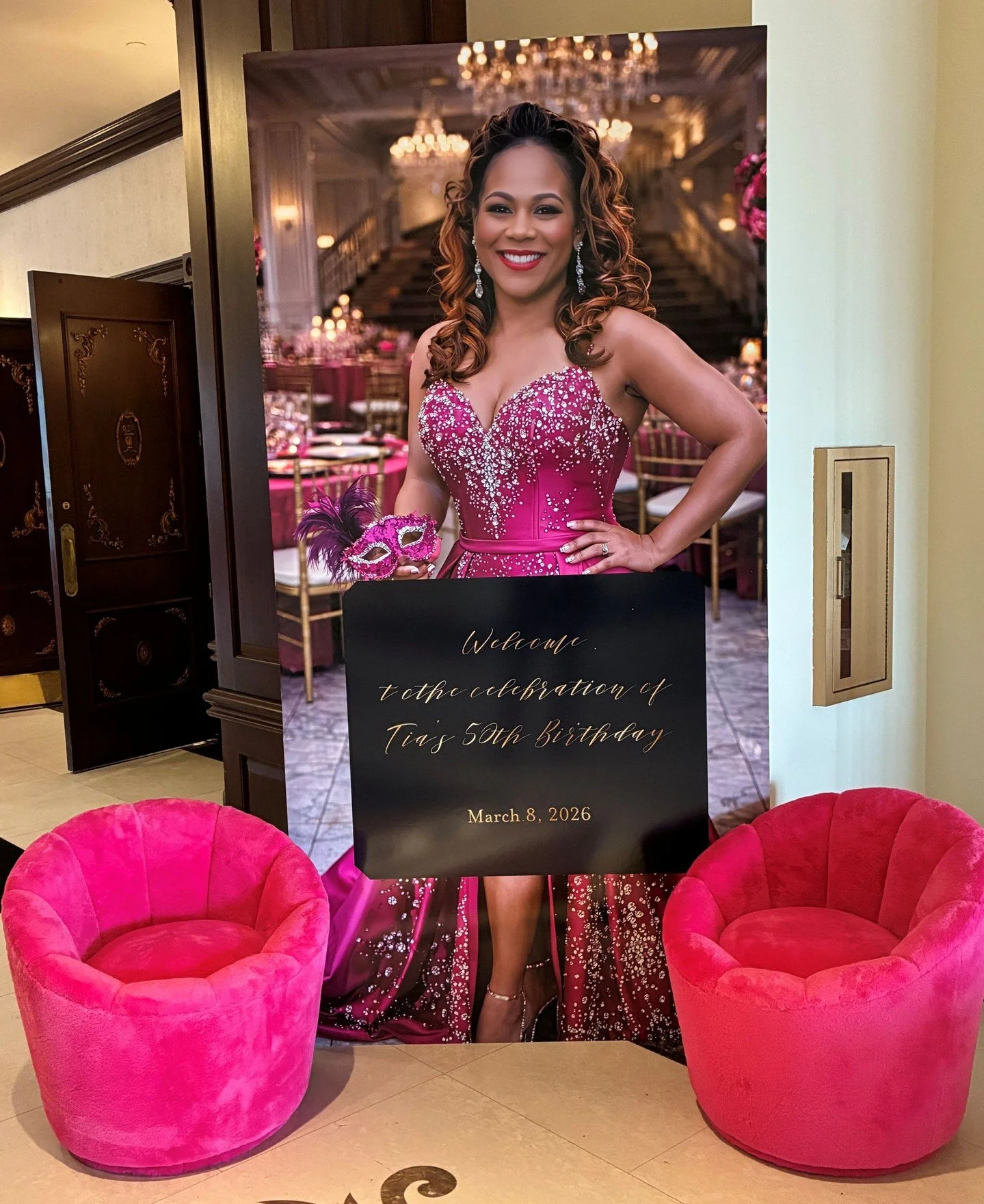 Countdown to Tia&rsquo;s Birthday Extravaganza! Just one hour to go and the setup is already dazzling:

💥 An 8FT entryway poster of the Birthday Girl in her favorite color sets the tone
💥 Lavish table settings with custom-favor white boxes and hear