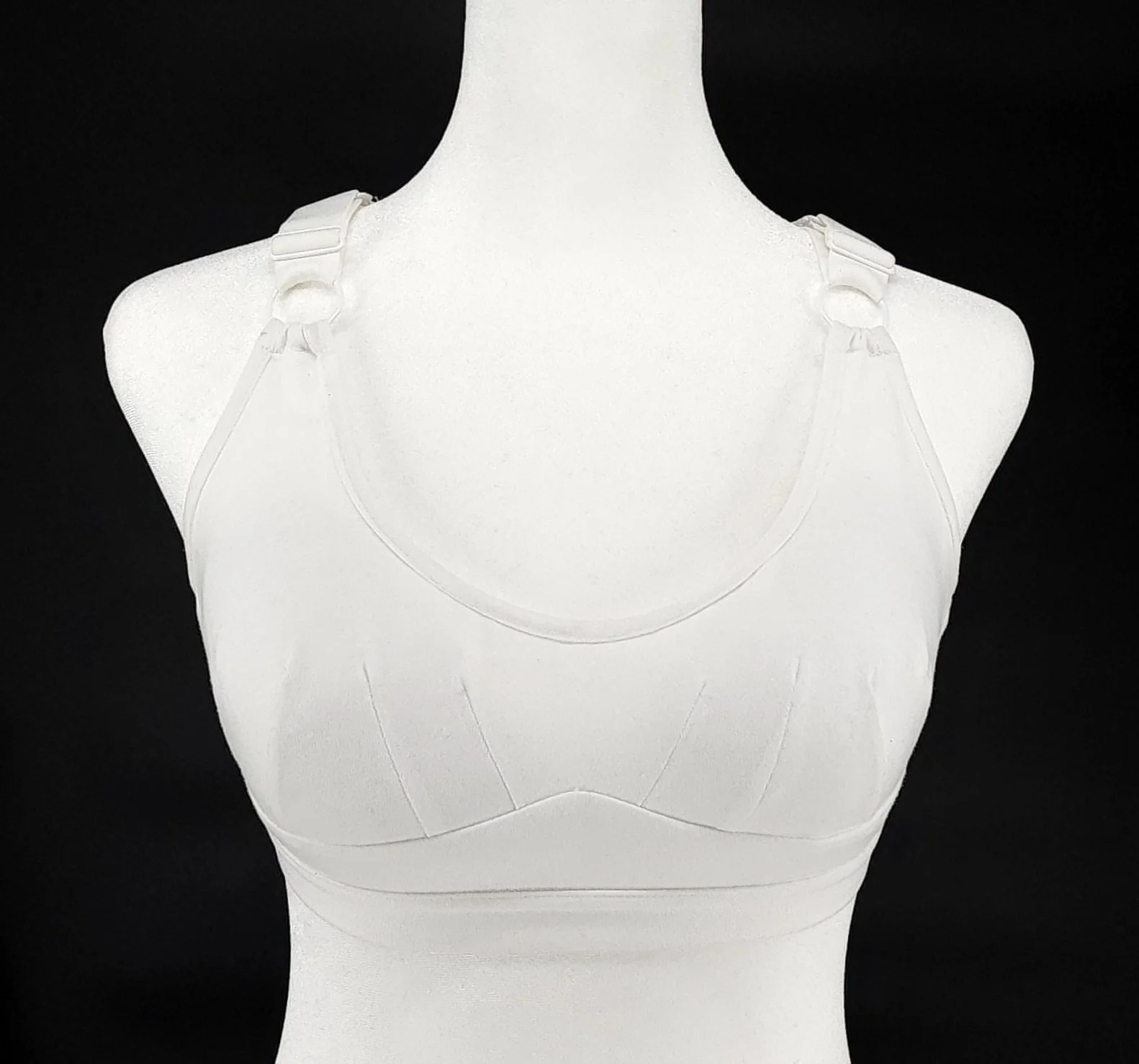 The BraBerry, patented, no underwire, no stomach pressure, pure cotton, Posture correcting back strap combination,  front view with original crisscross back straps.