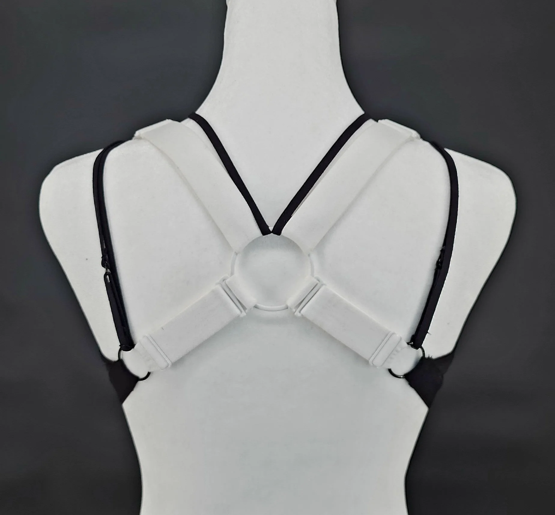 The BraBerry Gold, patented, no underwire, no stomach pressure, pure cotton, Posture correcting back strap combination, back view with additional crisscross back straps. with different color strap mix