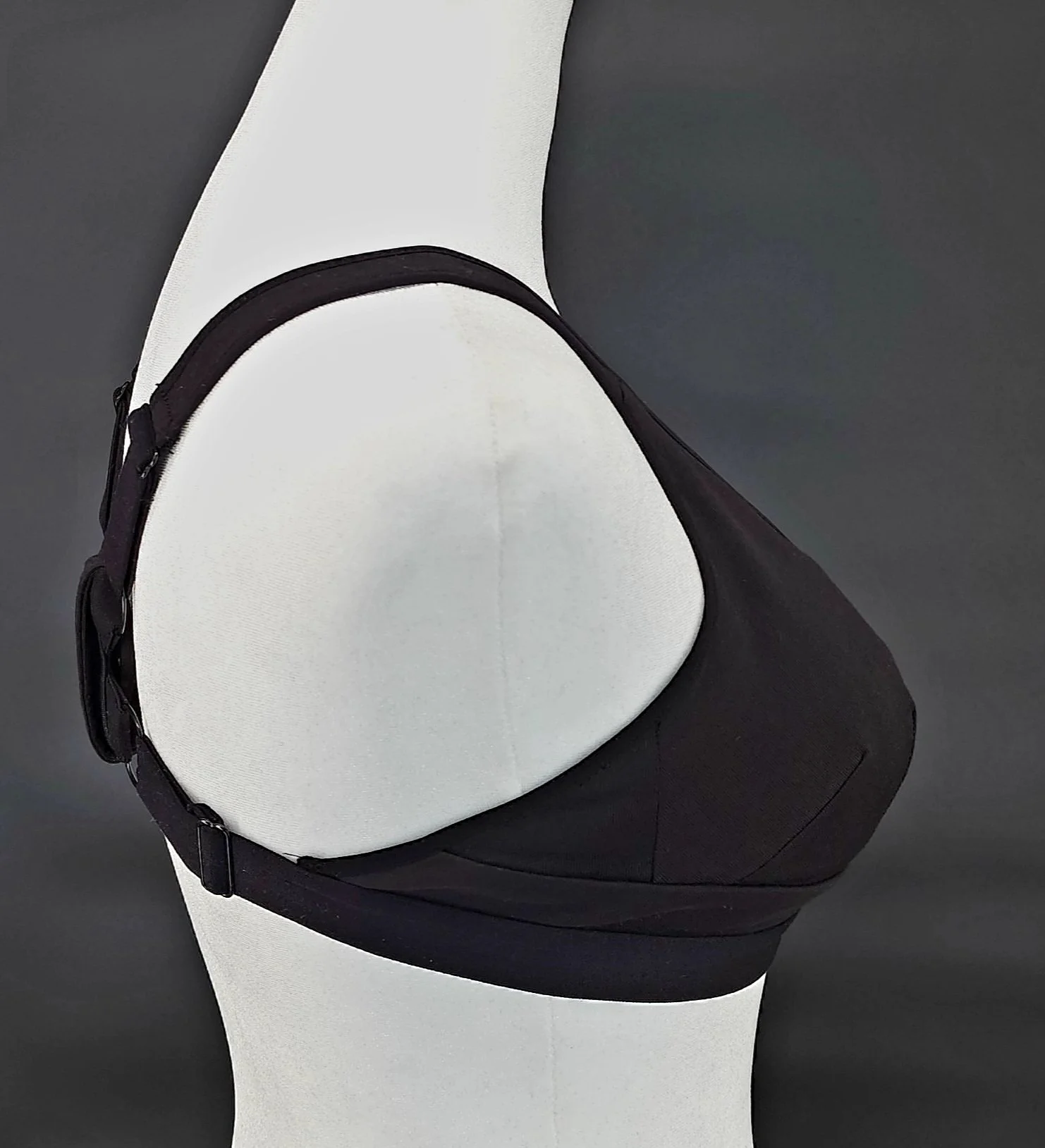 The BraBerry, patented, no underwire, no stomach pressure, pure cotton, Posture correcting back strap combination,  side view with original crisscross back straps.