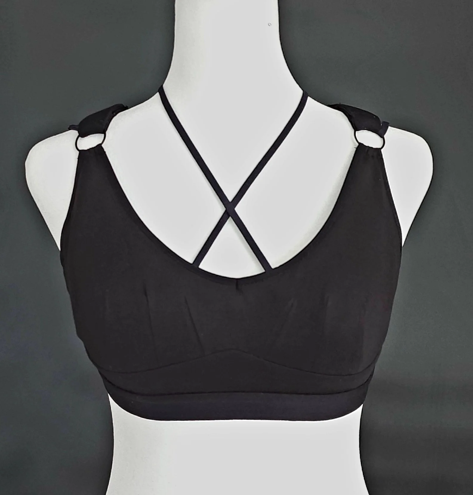 The BraBerry Gold, patented, no underwire, no stomach pressure, pure cotton,Front View with additional crisscross frontal straps.