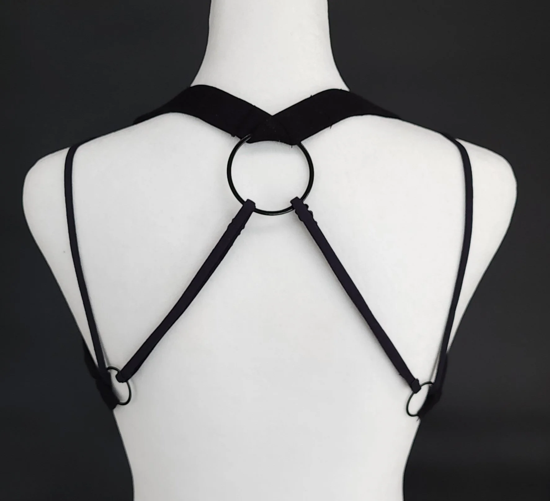 The BraBerry Gold, patented, no underwire, no stomach pressure, pure cotton,  back view with high crisscross back straps and additional straps.