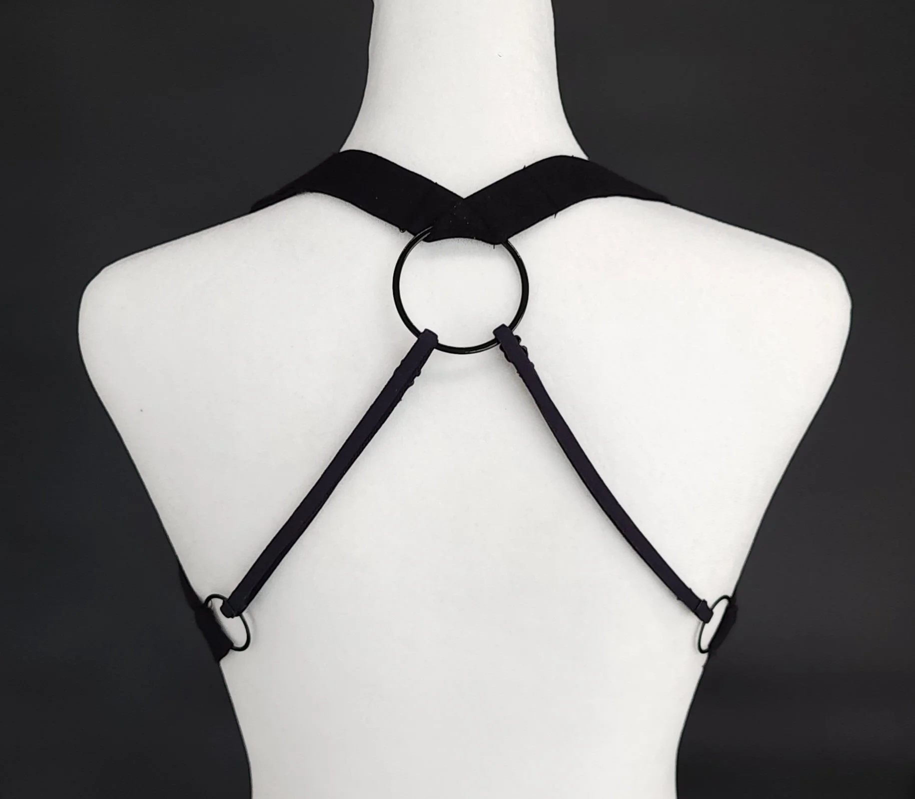 The BraBerry Gold, patented, no underwire, no stomach pressure, pure cotton,  back view with high crisscross back straps and additional straps.