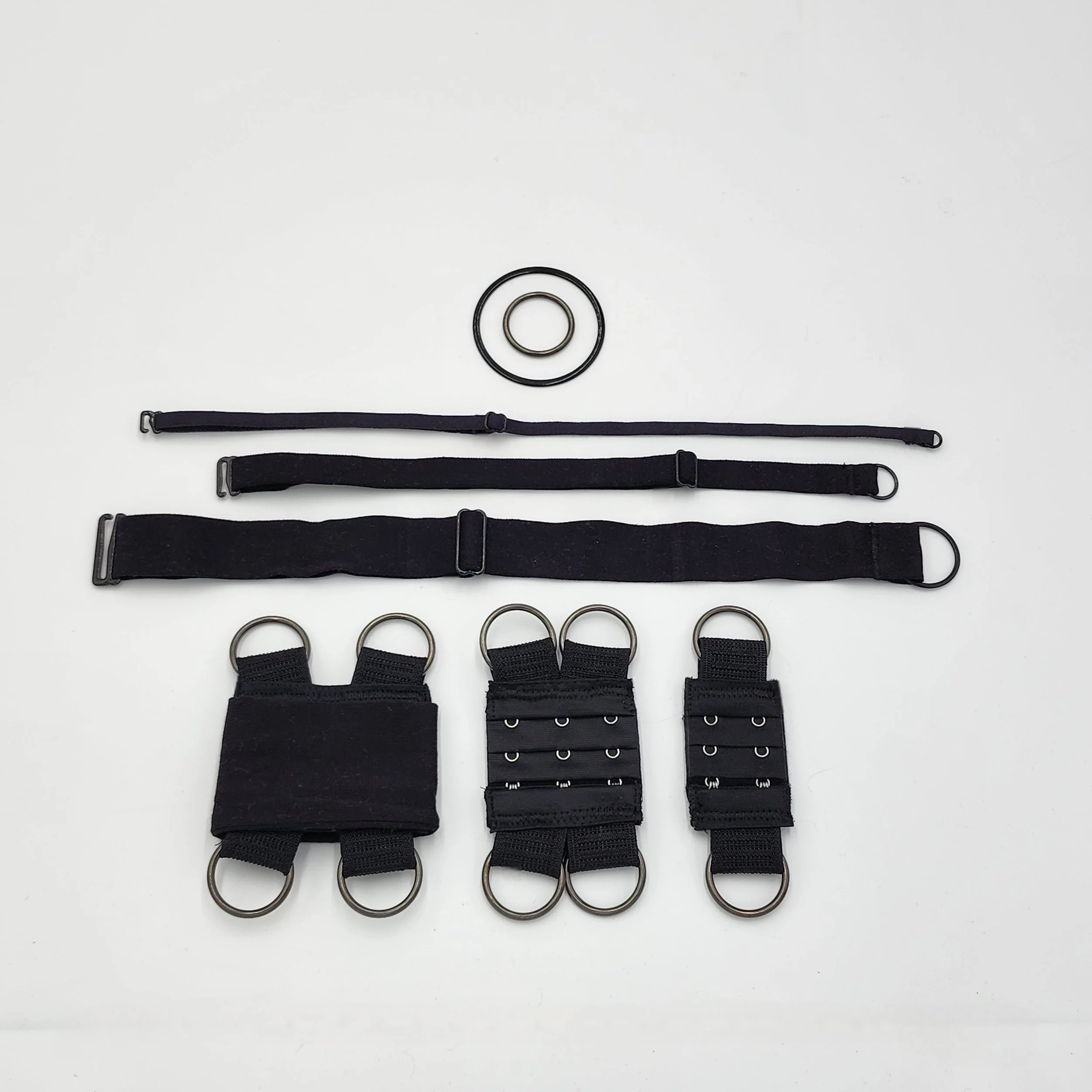 hook and eye back closure, 2 row, 3 row, 4 row and O ring, 1 inch, 2 inch, and Strap set, 1/4 inch, 1/2inch and 1 inch - full accessory set