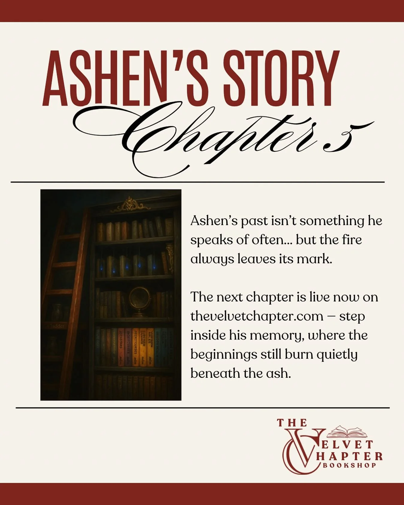 📚 Chapter 5: Beneath the Ash 🔥 
Ashen&rsquo;s past isn&rsquo;t something he speaks of often&hellip; but the fire always leaves its mark.

The next chapter is live now on thevelvetchapter.com. Step inside his memory, where the beginnings still burn 