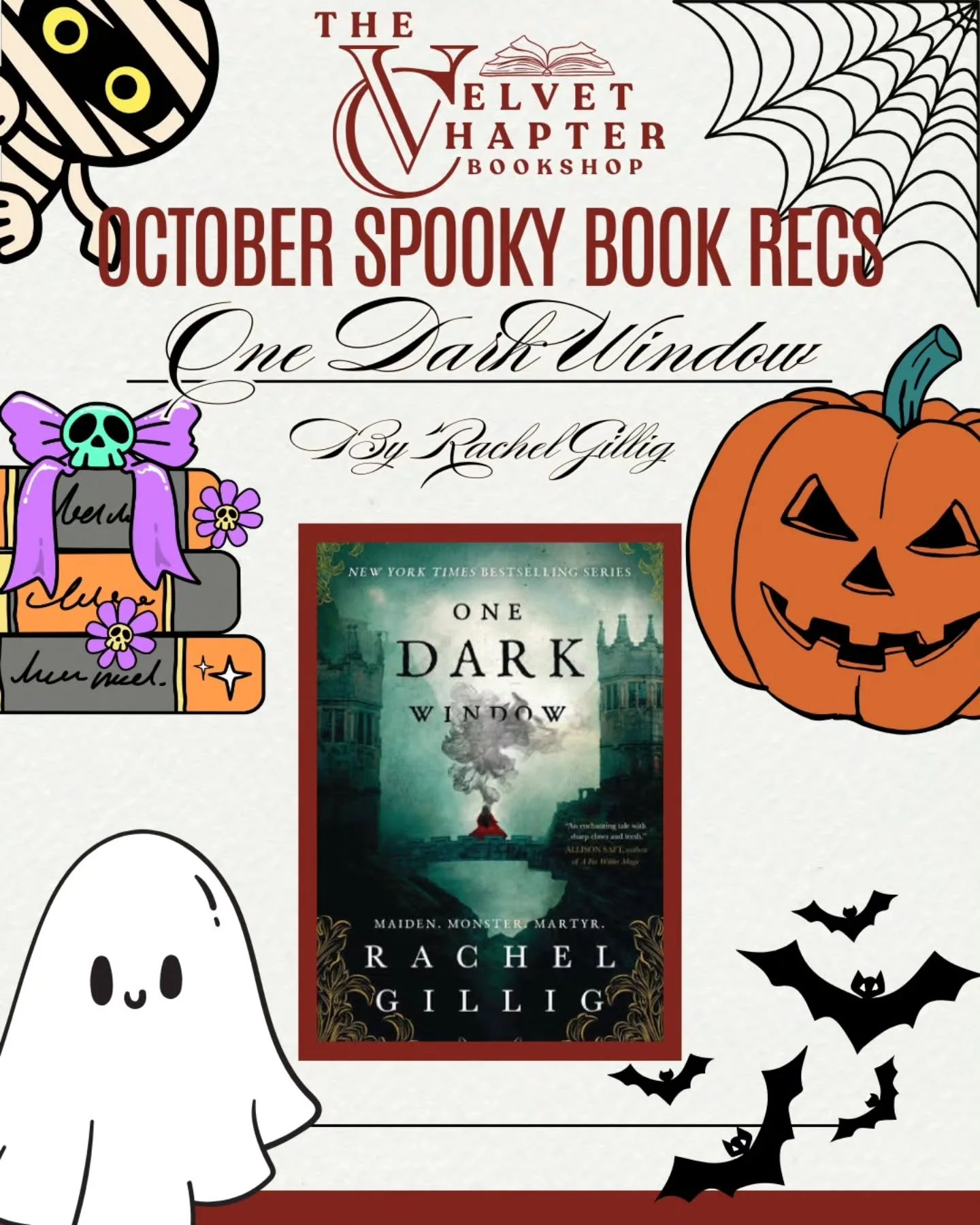 Spooky Book Recommendation featuring One Dark Window by Rachel Gillig
Gothic atmosphere with dark forest vibes. Definitely a book to keep the spooky vibes going.
If you are looking for a duology to keep the gothic fantasy going, come in to pick up