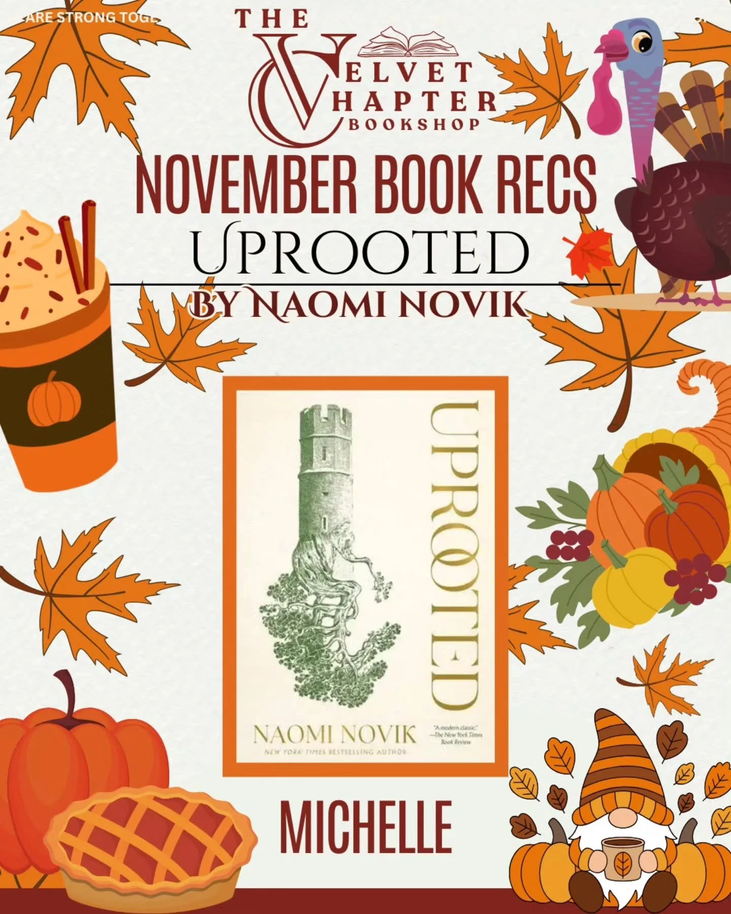 NOVEMBER STAFF BOOK RECS
Featuring Uprooted by @naominovik 

This week's staff book rec comes from Michelle.

&quot;I describe this book as the origin story that eventually gets wittled down into a Grimm's fairy tale centuries later. It's magical, an