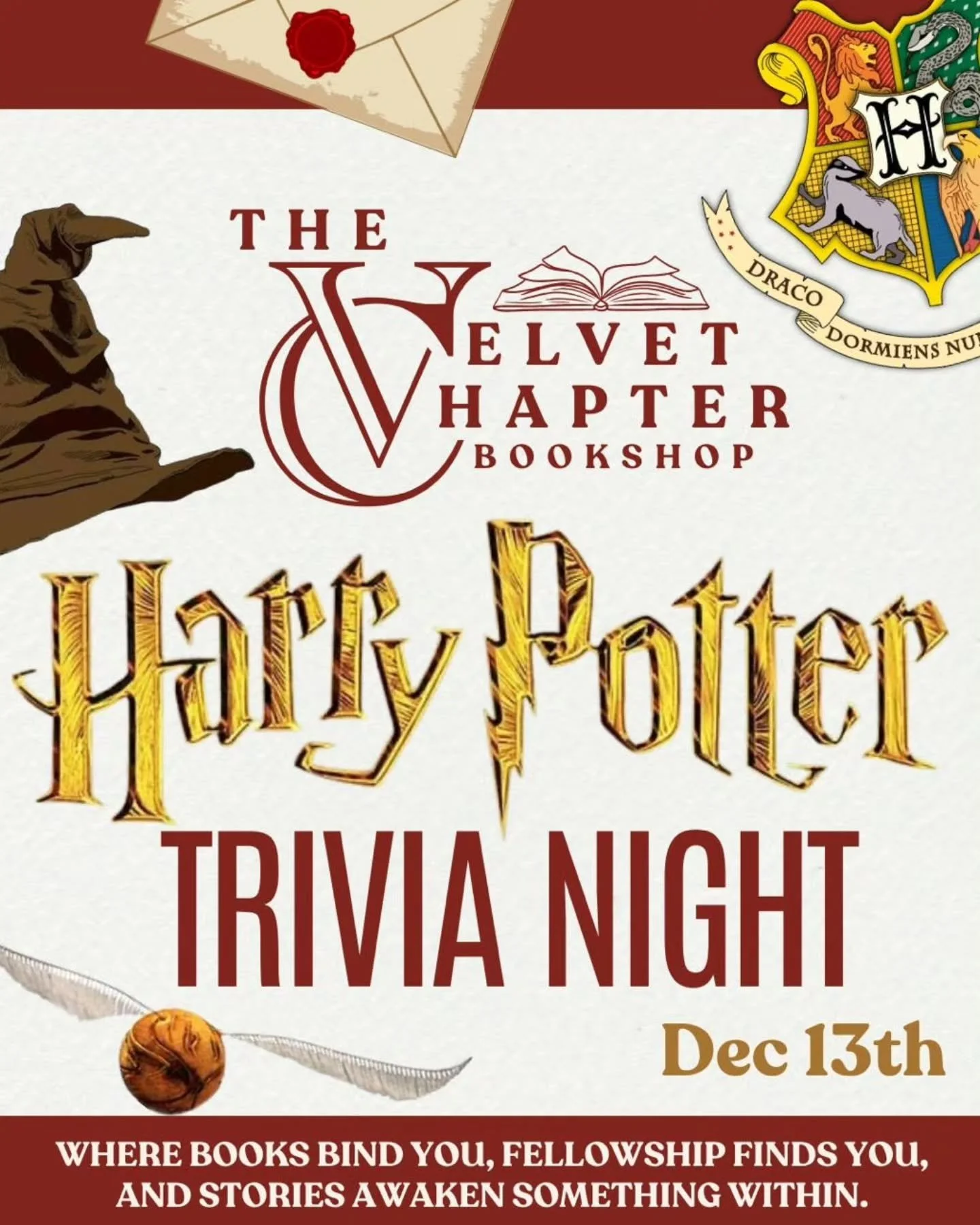 Calling all witches, wizards, and curious Muggles... your letter has officially arrived! ✨

Grab your house scarf, brush up on your spells, and get ready to put your Hogwarts knowledge to the ultimate test&hellip; because Harry Potter Trivia Night is