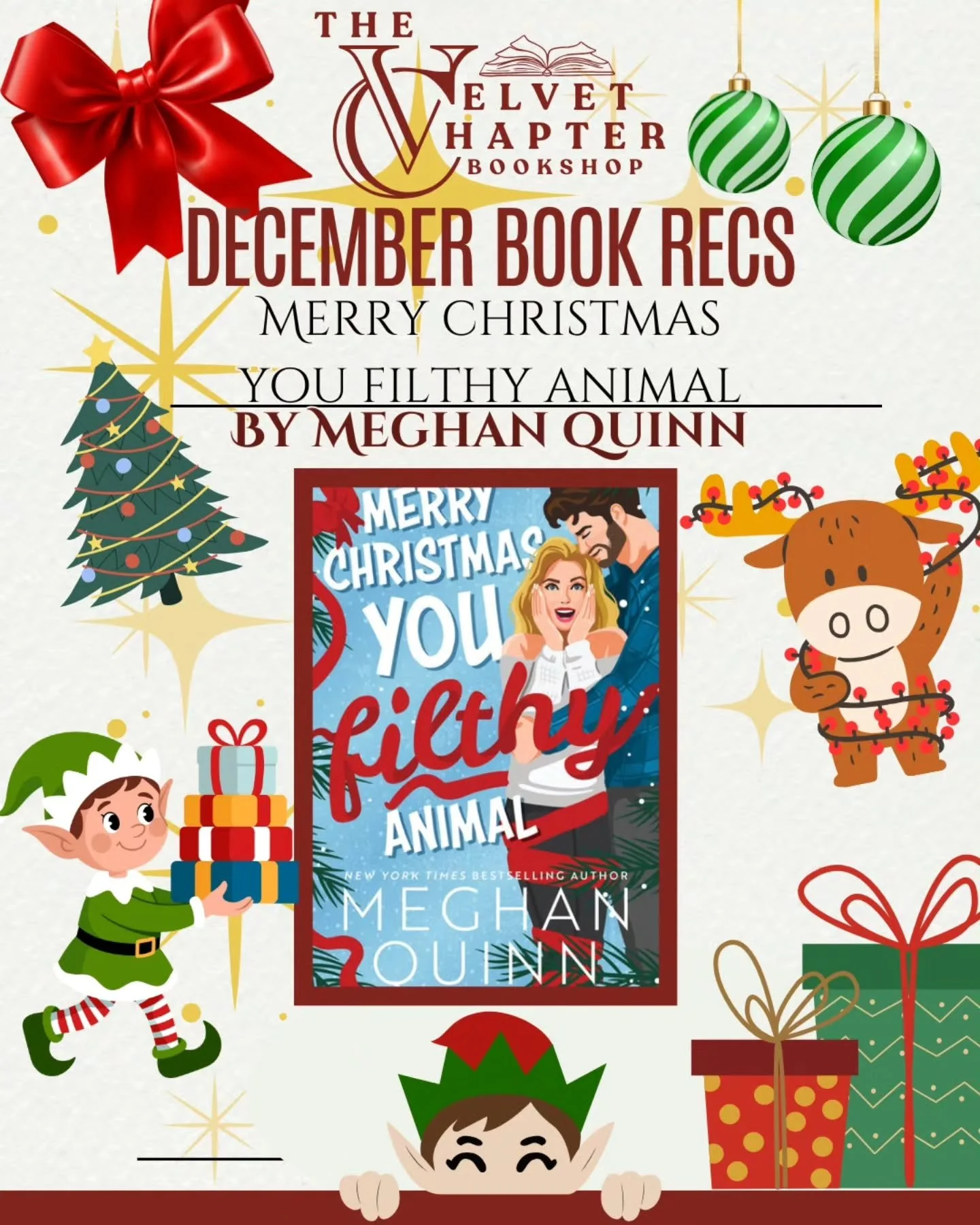 DECEMBER BOOK REC ALERT! 
If you&rsquo;re looking to kick off your holiday reading with something chaotic, charming, and absolutely laugh-out-loud, we&rsquo;ve got just the gift-wrapped delight for you:

Merry Christmas, You Filthy Animal by Meghan Q