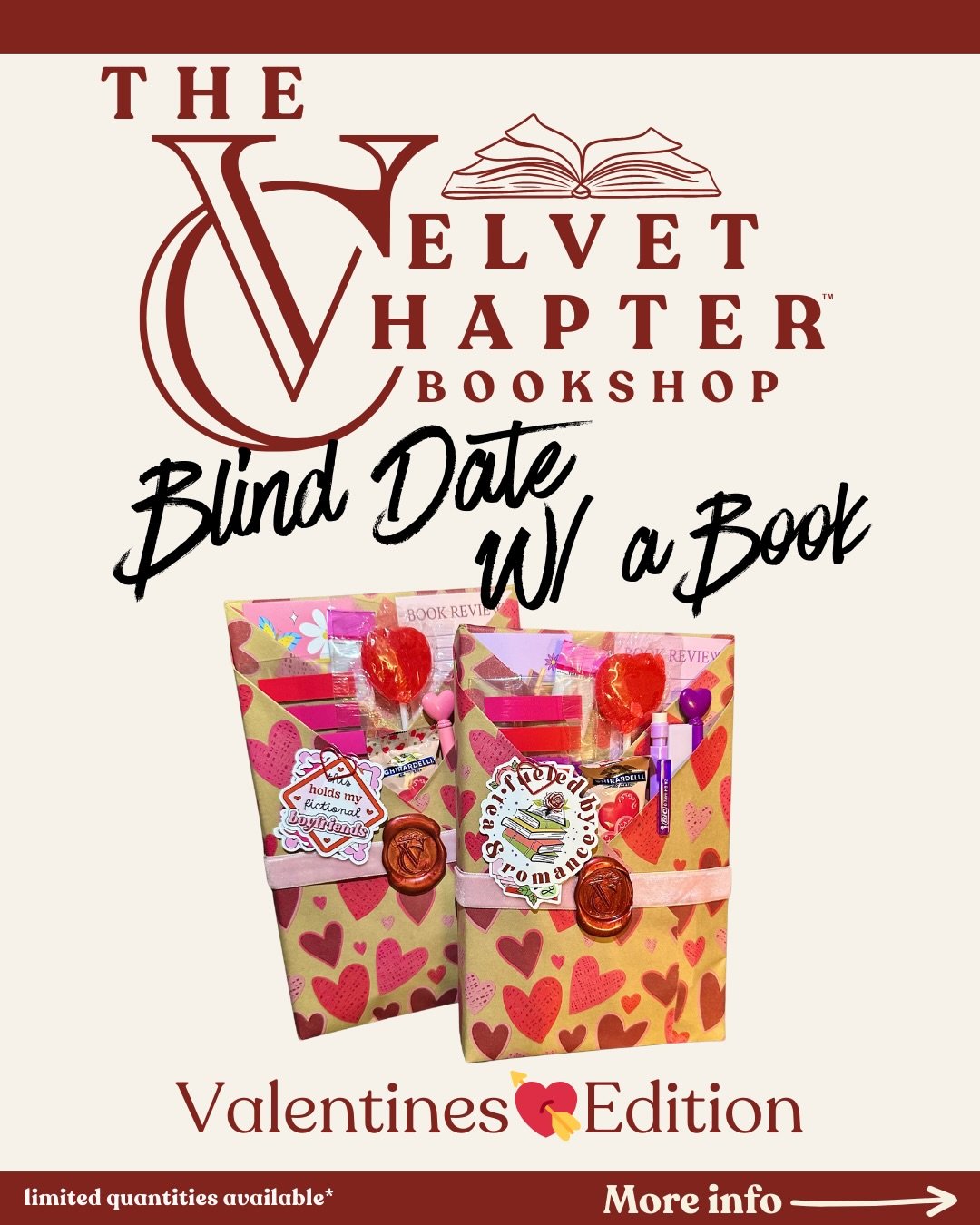 💌 Valentine&rsquo;s Blind Date w/ a Book 💌

Our limited-run Valentine&rsquo;s Blind Date With a Book is officially live and yes, they sell out fast. 
Order online-
Link 🔗 in our bio

Each $40 purchase includes one surprise romance novel, Valentine