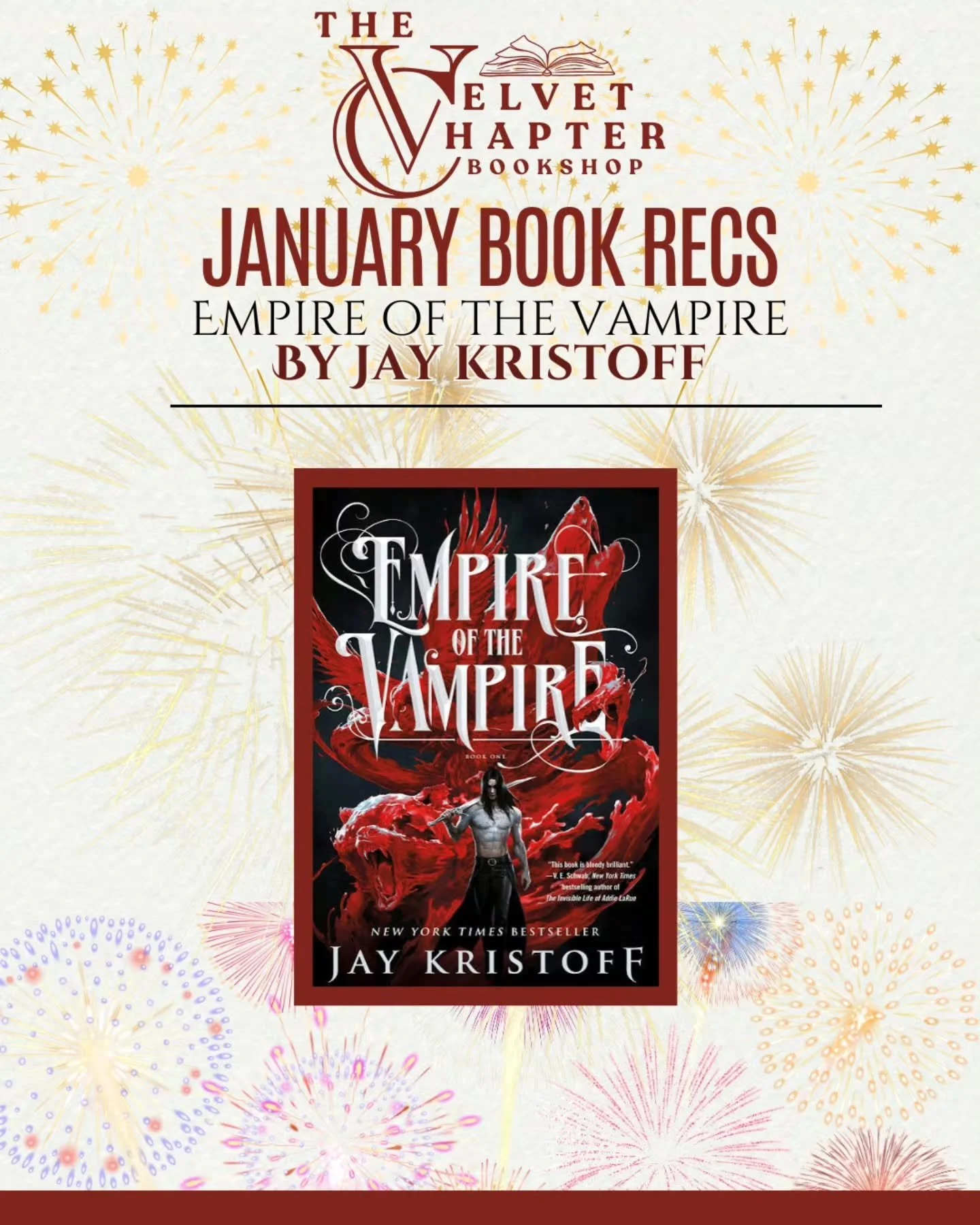 🩸📖 January Book Recommendation 📖🩸
Empire of the Vampire by Jay Kristoff

This January, we&rsquo;re sinking our teeth into a brutal, beautiful, blood-soaked epic that refuses to look away from the dark 🖤

A dying world. An immortal enemy. A legen