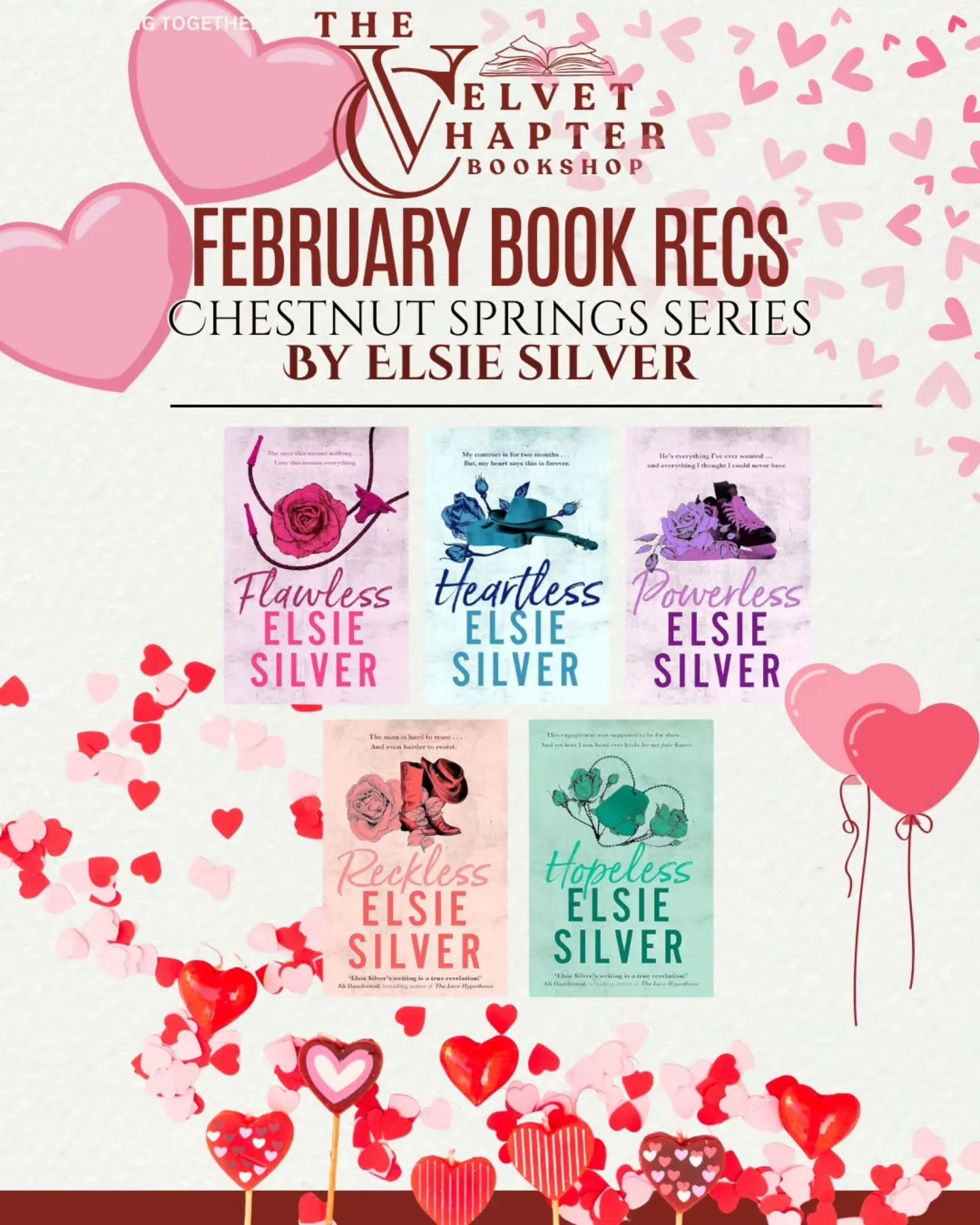 💕📚 February Book Rec &bull; Chestnut Springs Series 📚💕

This week, we&rsquo;re cozying up with all the small-town romance magic of the Chestnut Springs series by Elsie Silver 💛

Imagine:
✨ A charming town with heart-warming characters
✨ Slow-bur