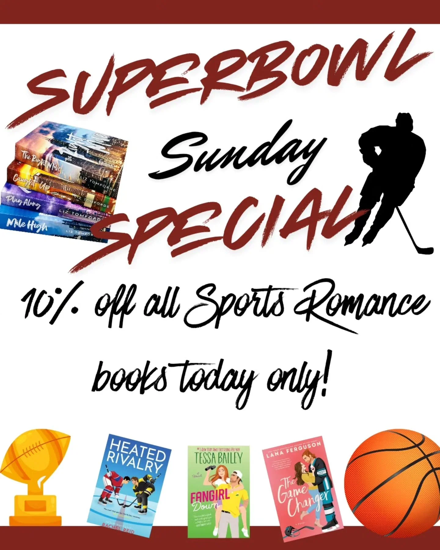 Super Bowl Sunday Specials!

To celebrate the big game and the biggest energy in sports romance right now, including hits like Heated Rivalry and all your athletic love stories, we&rsquo;re offering 10% off all Sports Romance books today only! 

From