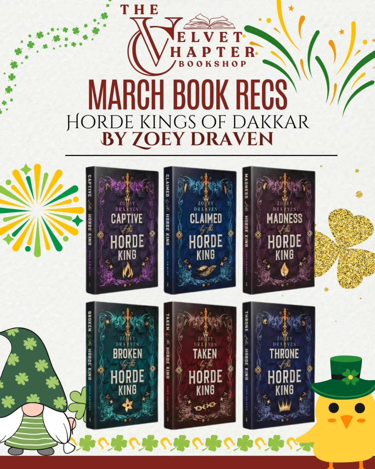 The Velvet Chapter &ndash; March Book Recs ✨

This week we&rsquo;re journeying to the wild deserts of Dakkar with the Horde Kings of Dakkar series by Zoey Draven.

Fierce warriors. Untamed worlds. Bonds forged through survival, loyalty, and a love po