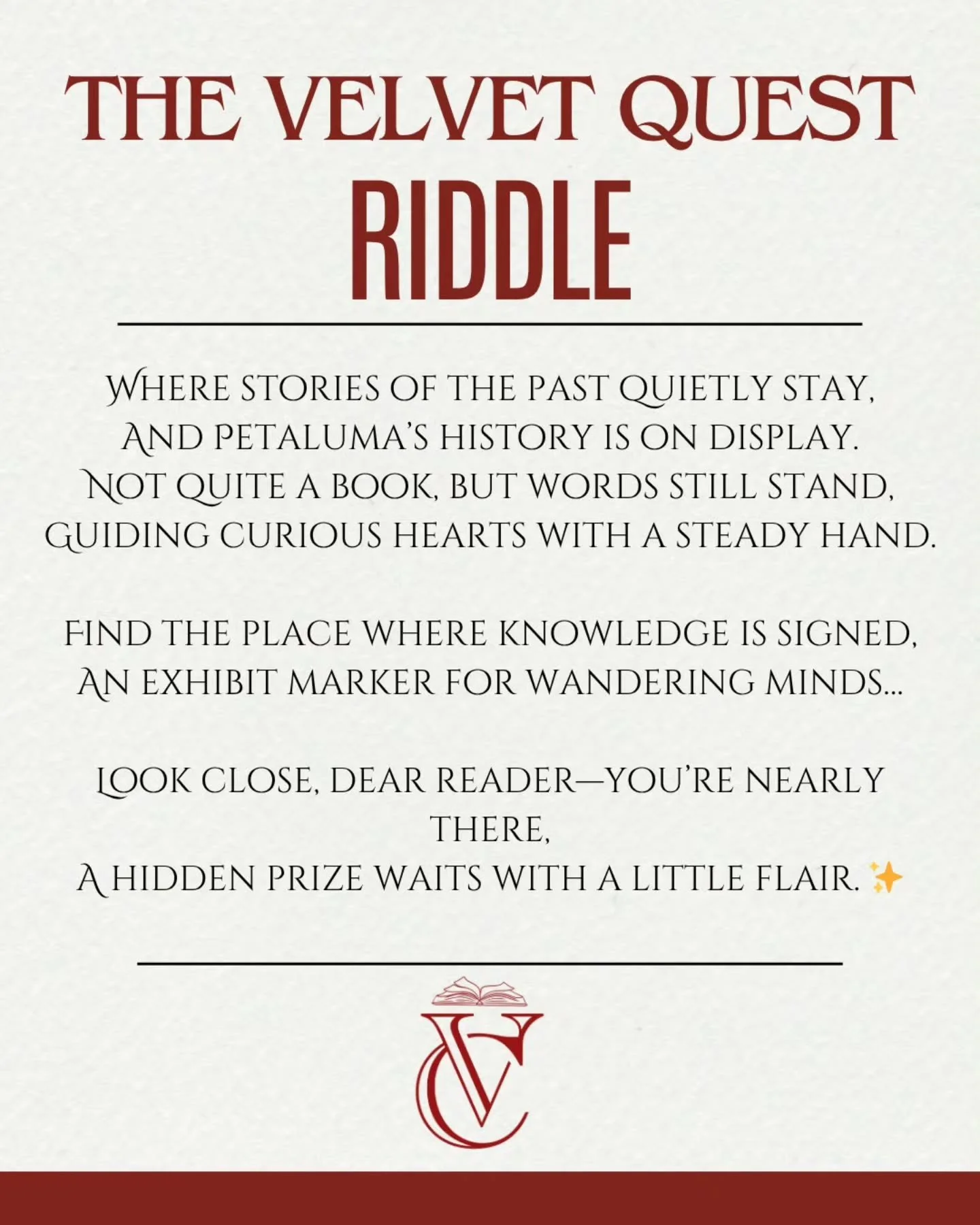 @rikkakang has hidden a $50 gift card in Petaluma 

Will you be the first to find the prize by solving the riddle?