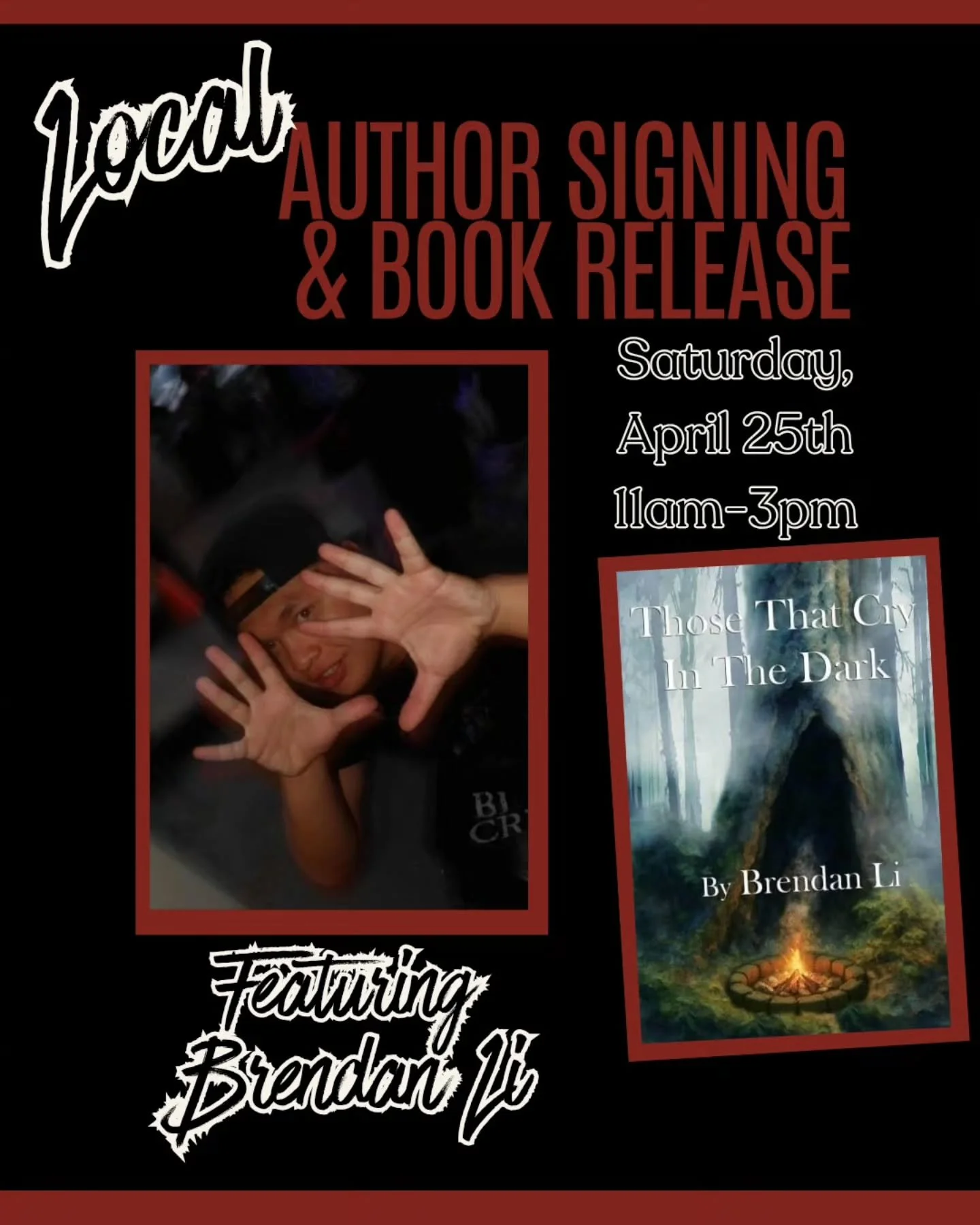 ✨📚 Indie Bookstore Day + Local Author Signing 📚✨

Celebrate with us and meet local author Brendan Li as he signs copies of Things That Cry in the Dark... a haunting, atmospheric story where grief, memory, and the unknown intertwine. As shadows stre