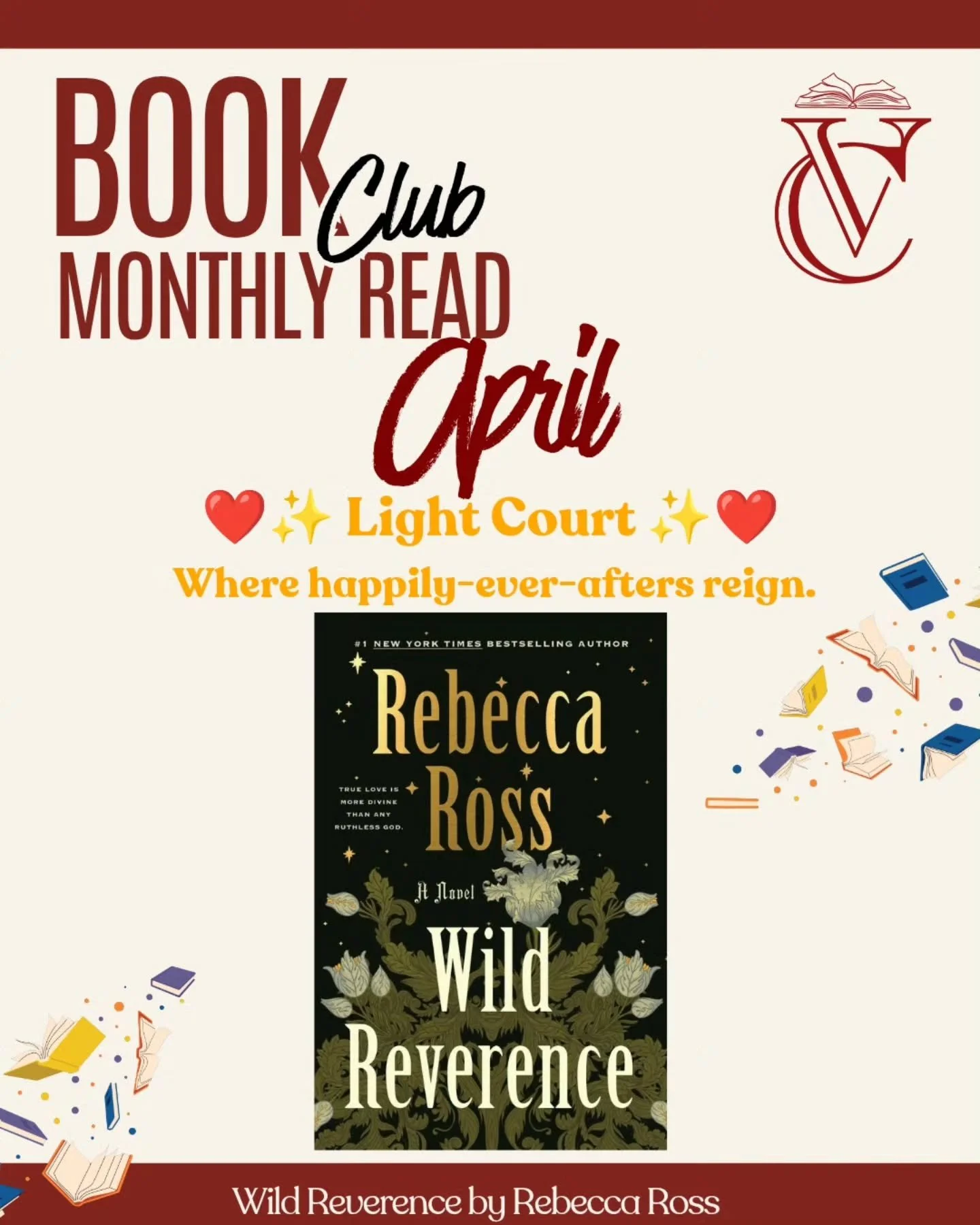 ✨📚 Book Club Weekend at The Velvet Chapter 📚✨

Want to know what our clubs are reading this month? 👀

👑 Light Court
Wild Reverence &mdash; Rebecca Ross
Lush, lyrical, and full of quiet magic...where love, longing, and fate intertwine beneath a dr