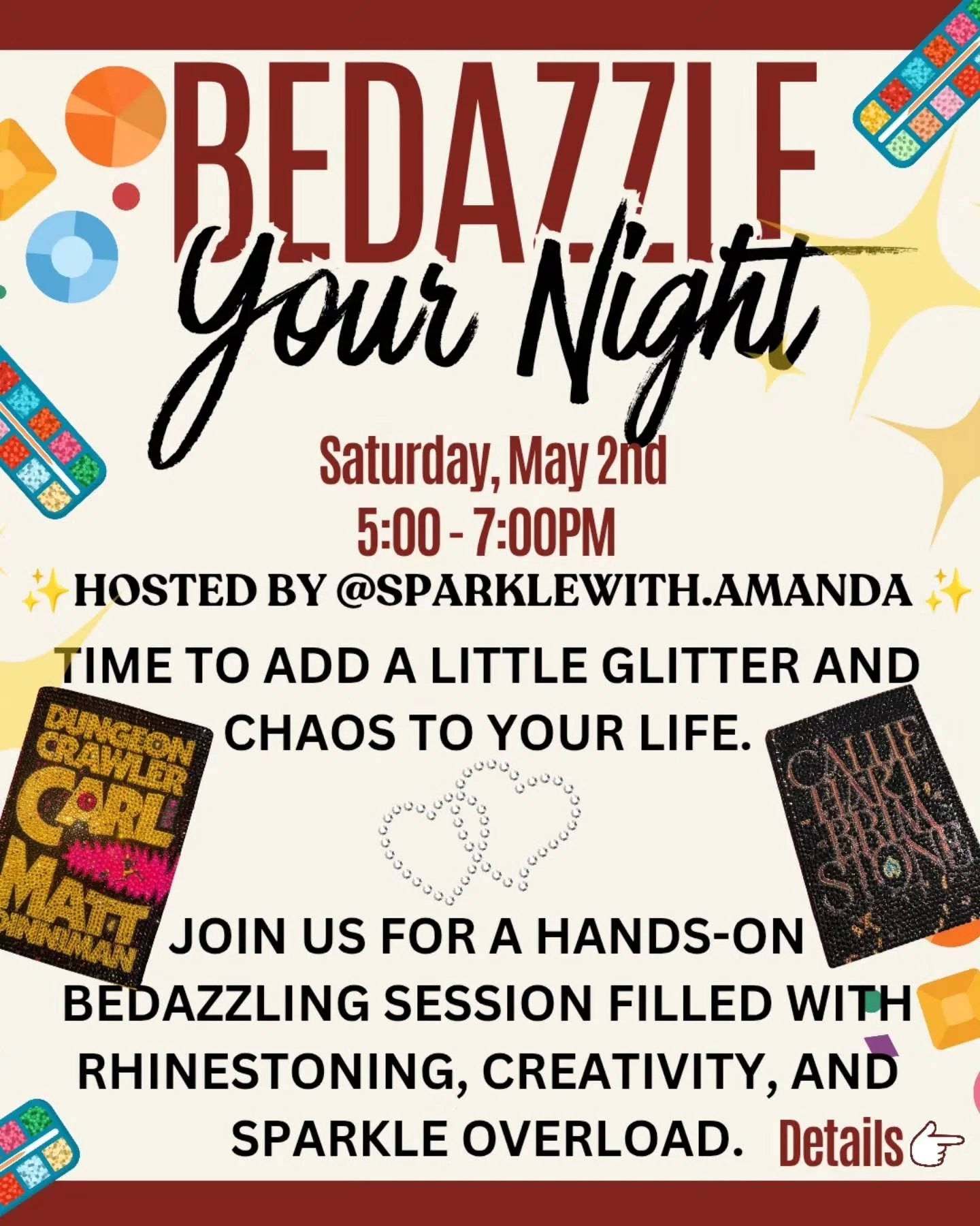 💎 Bedazzle Your Night at The Velvet Chapter*💎

It&rsquo;s time to add a little glitter&hellip; and a little chaos. 🖤

Join us for a hands-on bedazzling night where books (and anything you bring) get a sparkling upgrade. Think rhinestones, creativi