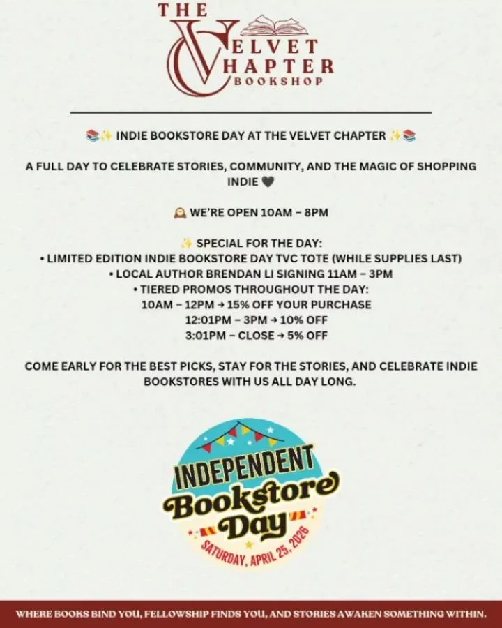 📚 Celebrate Independent Bookstore Day with The Velvet Chapter 📚

Today is all about the magic of indie bookstores... the spaces that champion stories, uplift authors, and create community one book at a time. 🖤

When you shop indie, you&rsquo;re su