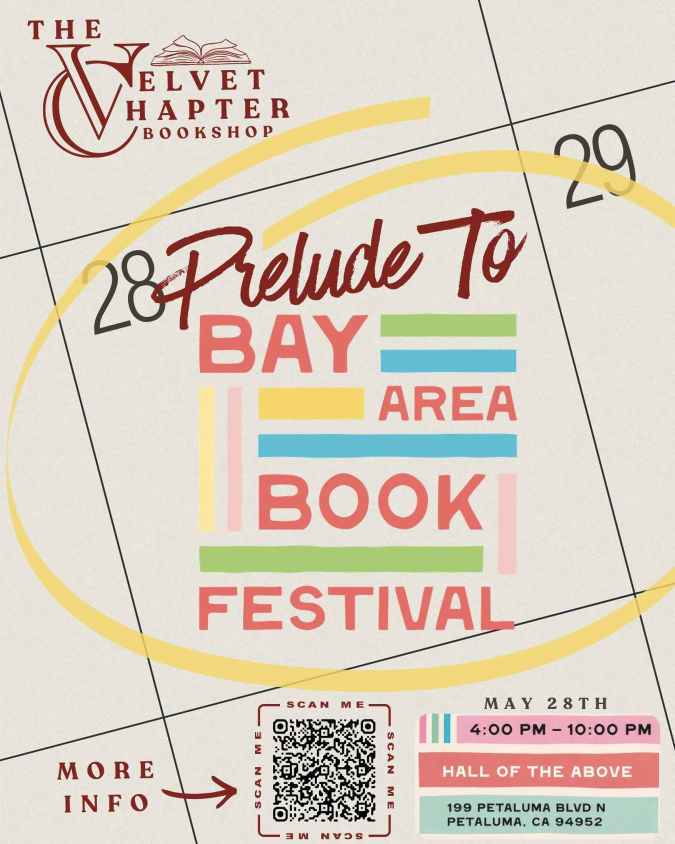 The Velvet Chapter is hosting something special&hellip;
Prelude to the Bay Area Book Festival
📍 Petaluma
🗓 May 28 | 4:00&ndash;10:00 PM
✨ Meet Bay Area authors and get your books signed (Author list coming later this week!)
✨ Shop curated bookish v