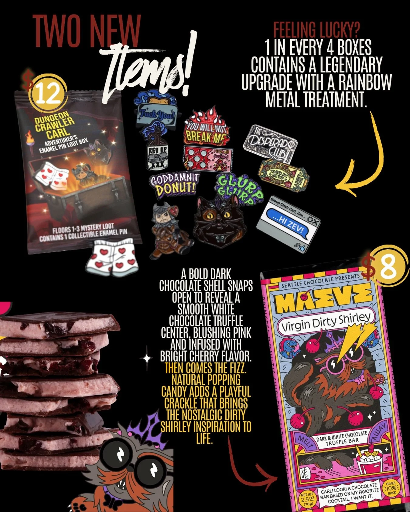 🚨 NEW LOOT UNLOCKED 🚨
Two new drops just hit The Velvet Chapter.
The DCC Adventurer&rsquo;s Enamel Pins. Floors 1-3 mystery loot, one collectible pin inside, and you don&rsquo;t know which one until you tear it open.
Here&rsquo;s the gamble: 1 in e