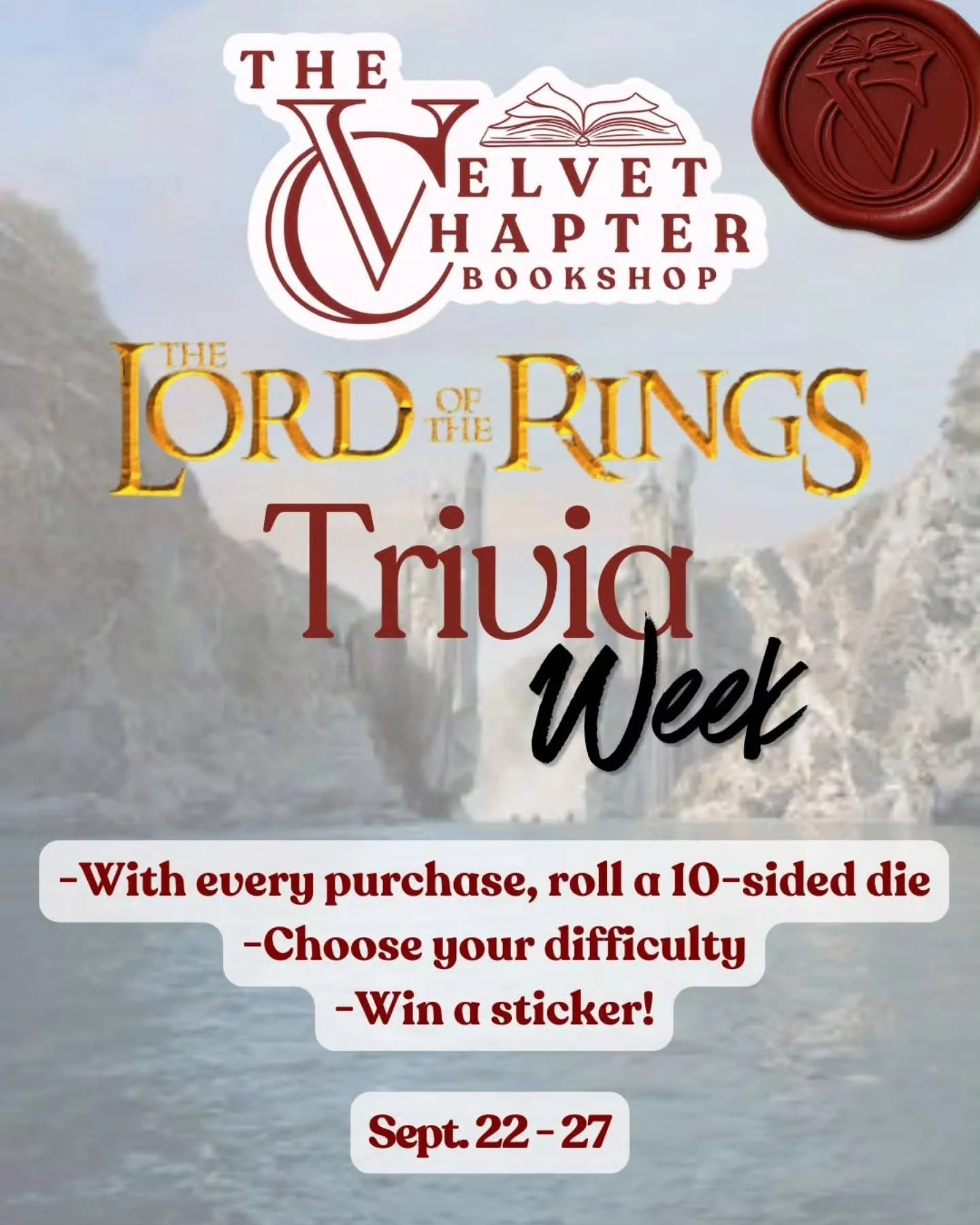 🧙&zwj;♂️ONE WEEK. ONE RING. ONE VERY IMPORTANT QUESTION&hellip;

Are you ready to journey to Middle-earth? 🌋💍

It&rsquo;s LORD OF THE RINGS WEEK at The Velvet Chapter, and we&rsquo;ve got a little adventure waiting for you every time you step into