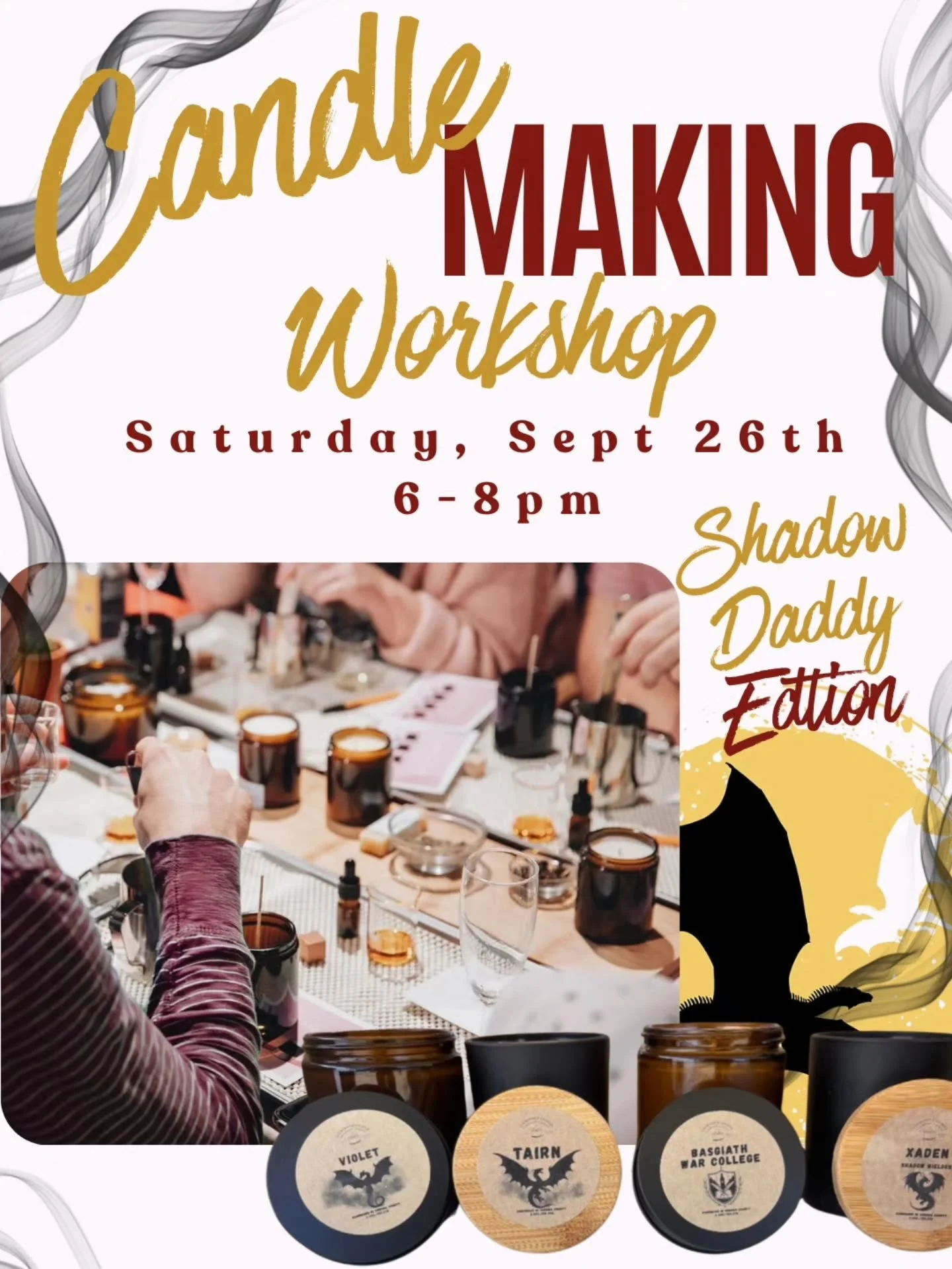 🕯️ Calling all shadow daddies, dragon riders, and morally questionable romantasy readers&hellip;

It&rsquo;s time to make something dangerously good. 🖤🔥

Join us at The Velvet Chapter for a Candle Making Workshop with Lueminous Lights and this tim