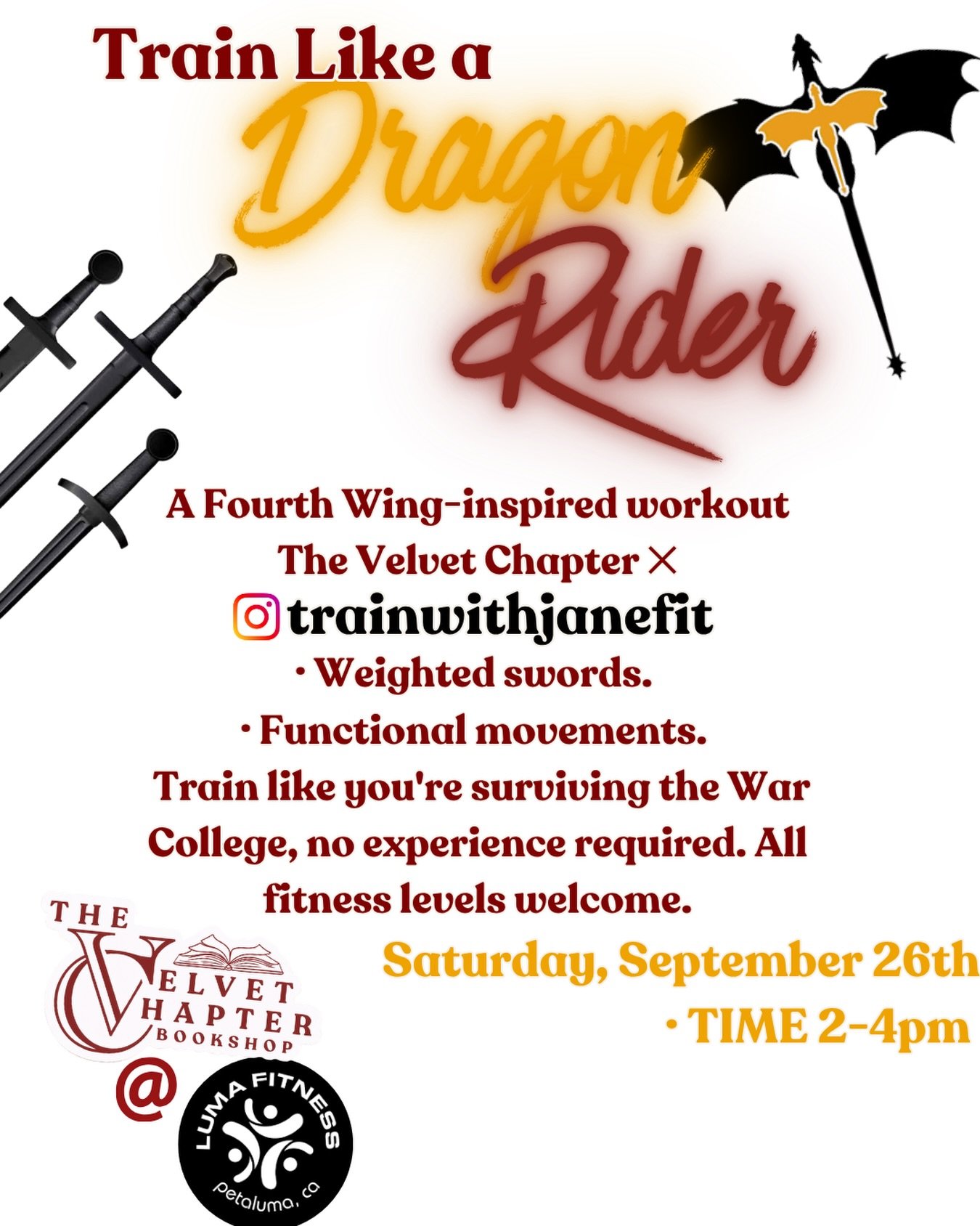 🐉 YOU ASKED. WE LISTENED. DRAGON RIDER TRAINING IS BACK. ⚔️

Our first Fourth Wing inspired workout SOLD OUT FAST, so we&rsquo;re doing it again!

Join The Velvet Chapter &times; @trainwithjanefit for another afternoon of training like you&rsquo;re 