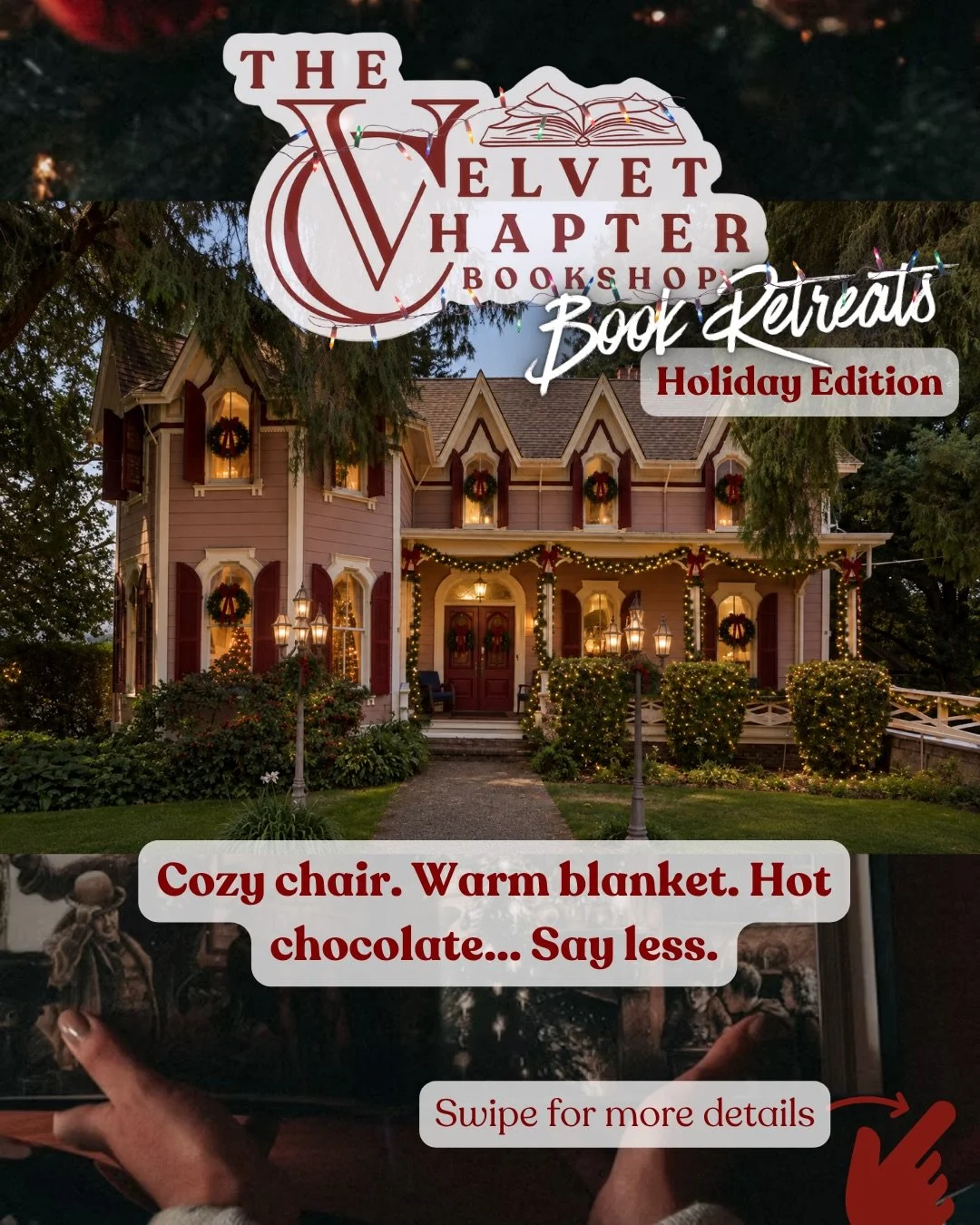 🎄📚 The Velvet Chapter Book Retreat: Holiday Edition

Imagine disappearing for a weekend where your only responsibilities are to get cozy, eat good food, make something cute, watch a movie in your pajamas&hellip; and actually have time to READ. ❤️

