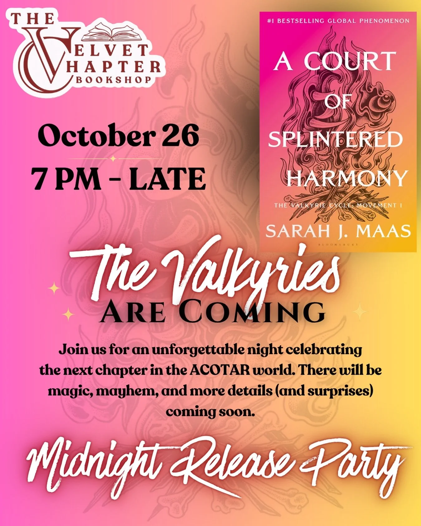 🌙 THE VALKYRIES ARE COMING. 🌙

And, frankly, Velaris may not be ready for us.

Gather your court. Find your Nesta. Bring your Cassian. And maybe start stretching now, because the House of Wind has nothing on what we have planned. ⚔️

Join us Monday