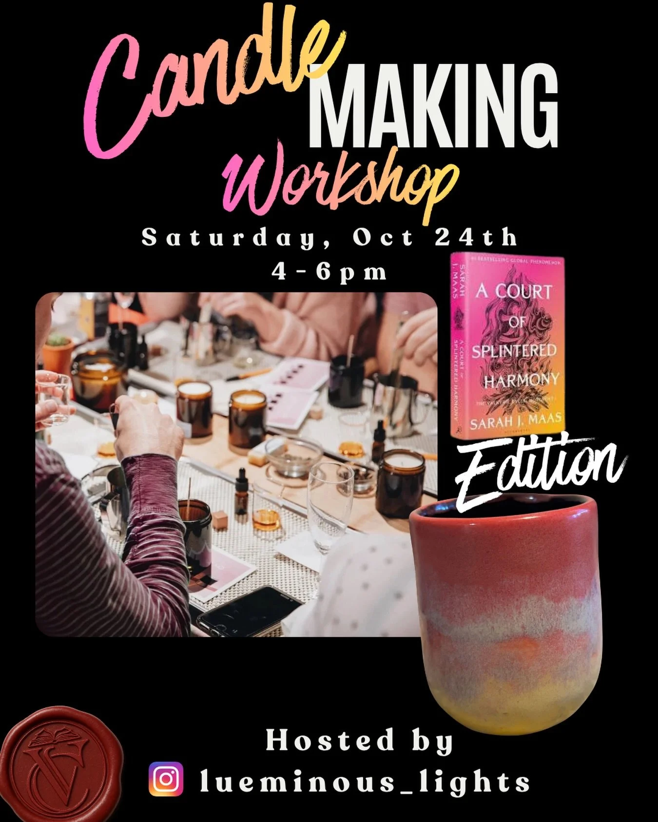 Calling all High Fae, Illyrians, dreamers, warriors, and romantasy obsessives&hellip;

It&rsquo;s time to make something worthy of Prythian. 

Join us at The Velvet Chapter for an ACOTAR-themed Candle Making Workshop, celebrating the new book A Court