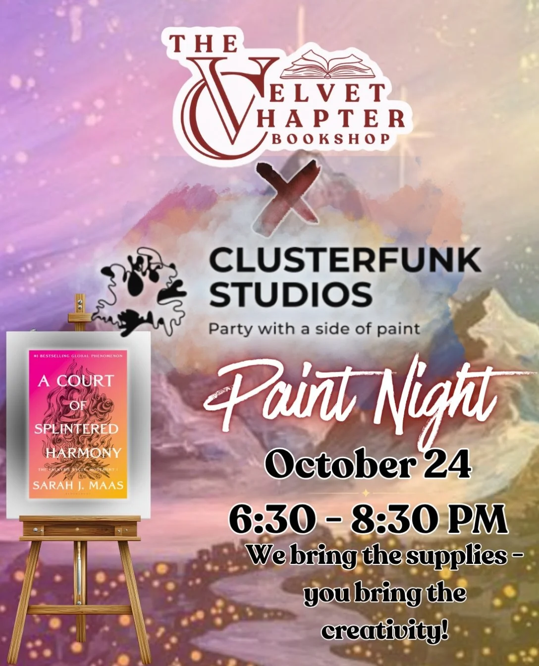 Your next night out just got a little more magical. ✨📚

We&rsquo;re bringing a little fantasy and creativity to The Velvet Chapter with an ACOTAR-themed Paint Night in collaboration with @cluster.funk ! 🎨🌙

Whether you&rsquo;re an ACOTAR fan, a fa