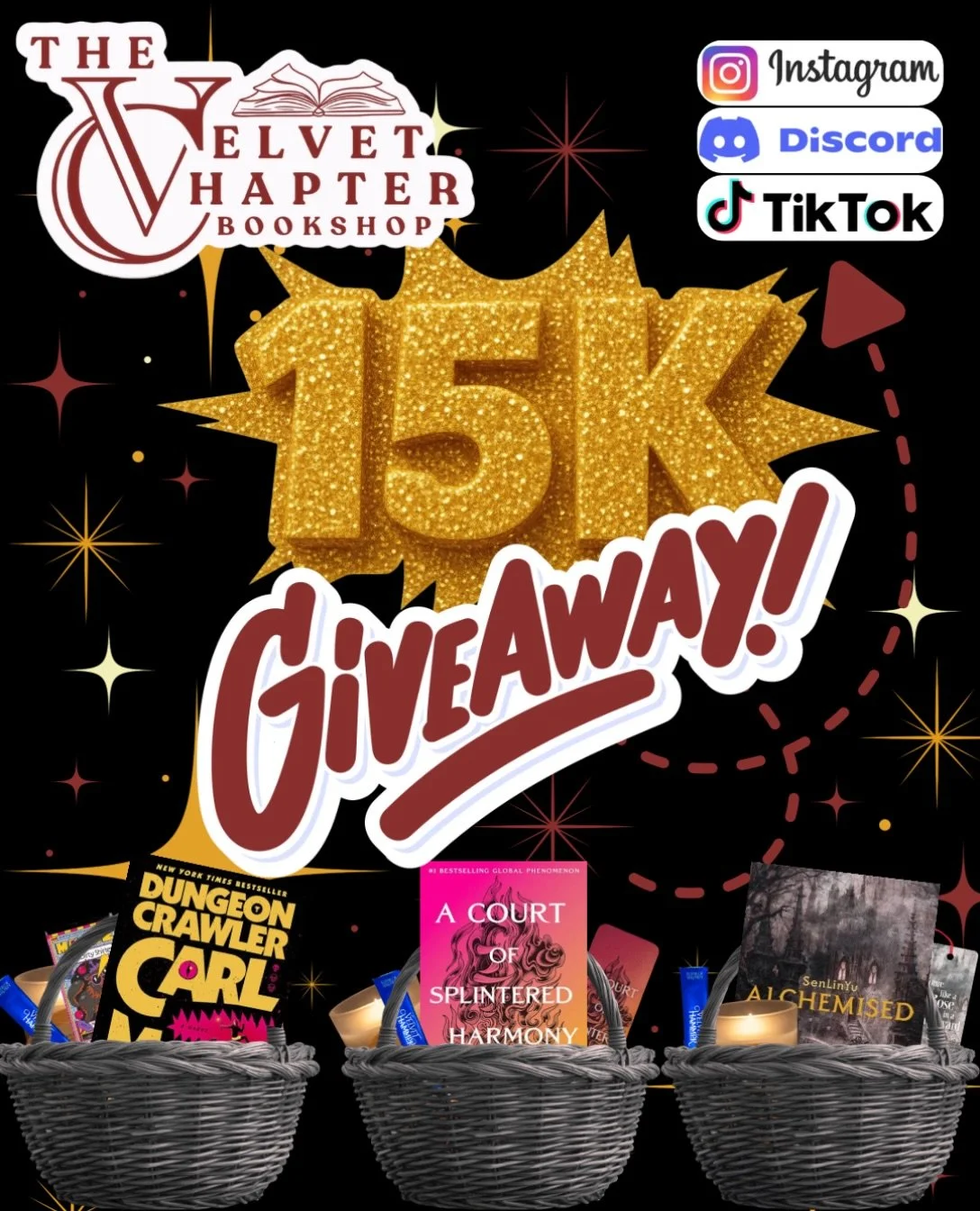 15,000 readers. 🖤 Time to celebrate.

We&rsquo;re giving away THREE bookish baskets: one on Instagram, one on TikTok, and one on our Discord. Which basket lives where? That&rsquo;s a secret. Enter all three for your best shot.

📚 A Court of Splinte