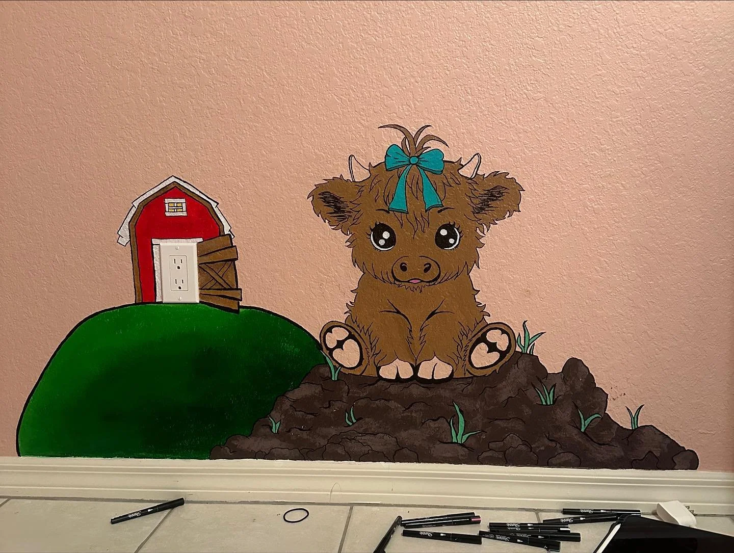 Finished one wall of the farm, second is coming soon!! 
Lakyn was helping me too btw 
🎨🐔🖍️🐄