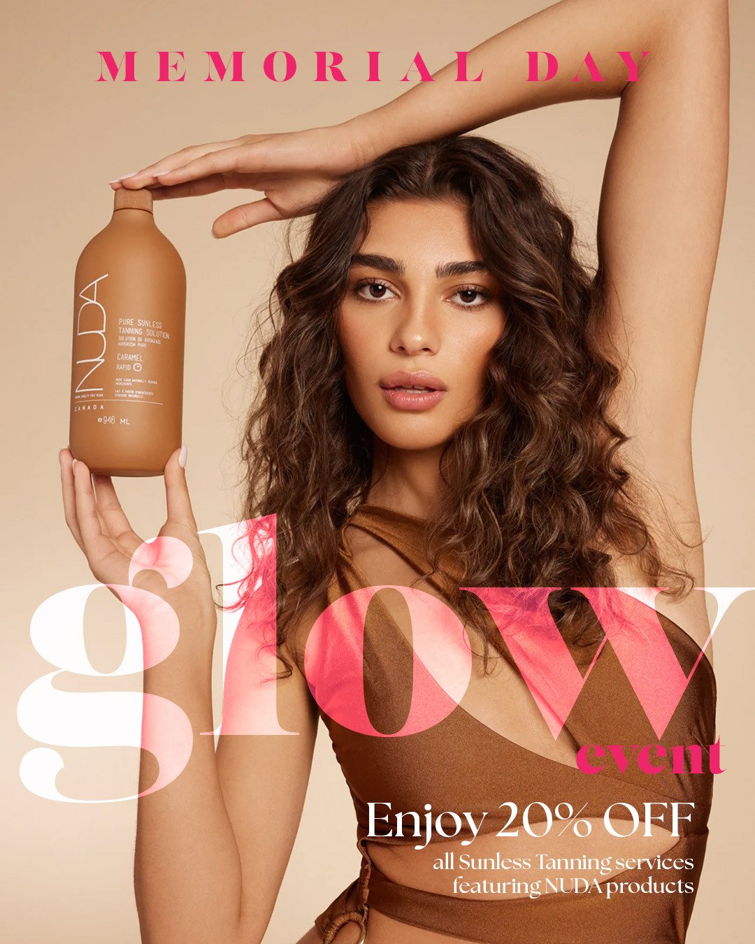 Okay, Memorial Day weekend may have turned a little gloomy&hellip; but your glow doesn&rsquo;t have to...

If the rain cancelled your pool plans, come get bronzed instead. We&rsquo;re offering 20% OFF all Sunless Tanning services with NUDA products n