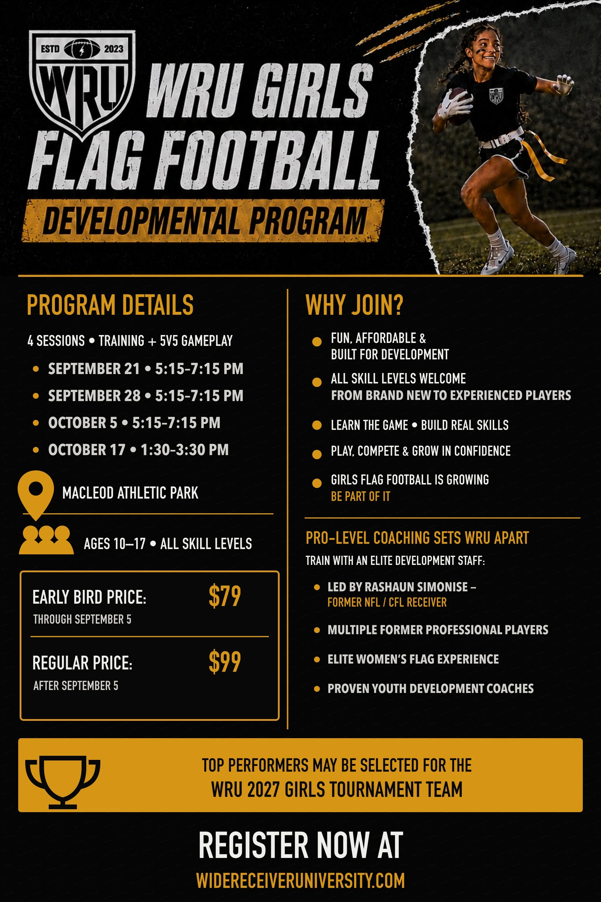 WRU Girls Flag Football developmental program details