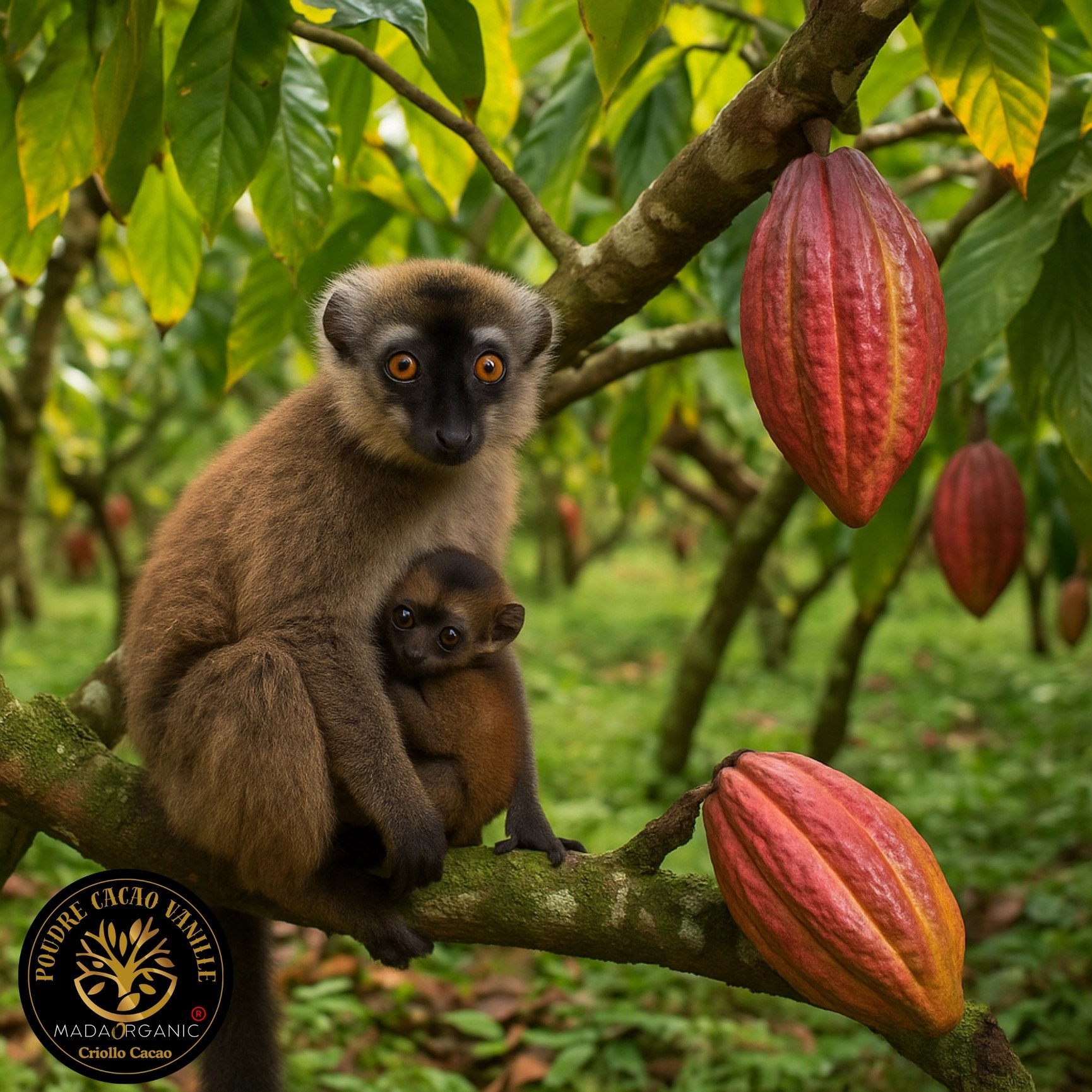 Kakaofrucht am Baum in Madagaskar – Ursprung von hochwertigem Criollo Kakao für Zeremonien