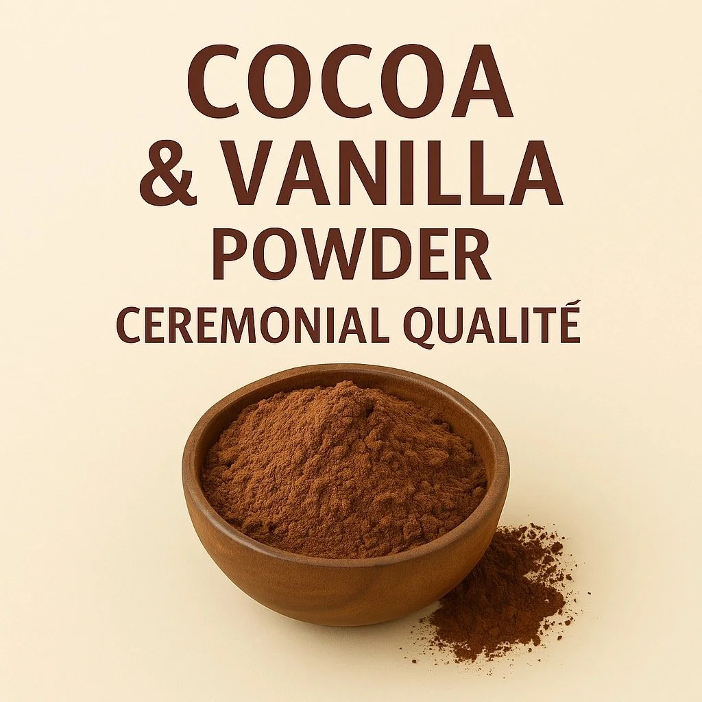 Cocoa and Vanilla Powder in ceremonial quality – finely ground cacao and bourbon vanilla