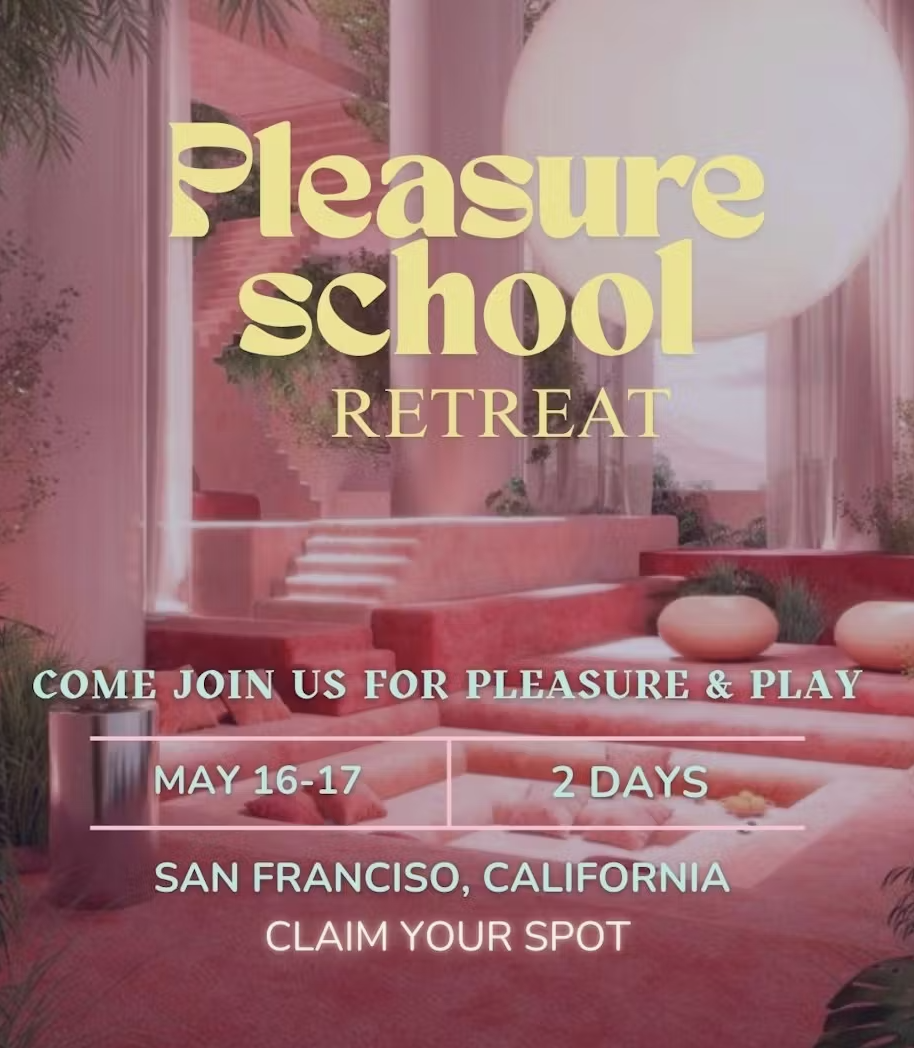 Neon-style pink text on a dark floral background promoting a monthly rope workshop and jam called "Bound to Rise" in Santa Cruz, Oakland, and San Francisco, with a link to tix on linktr.ee.