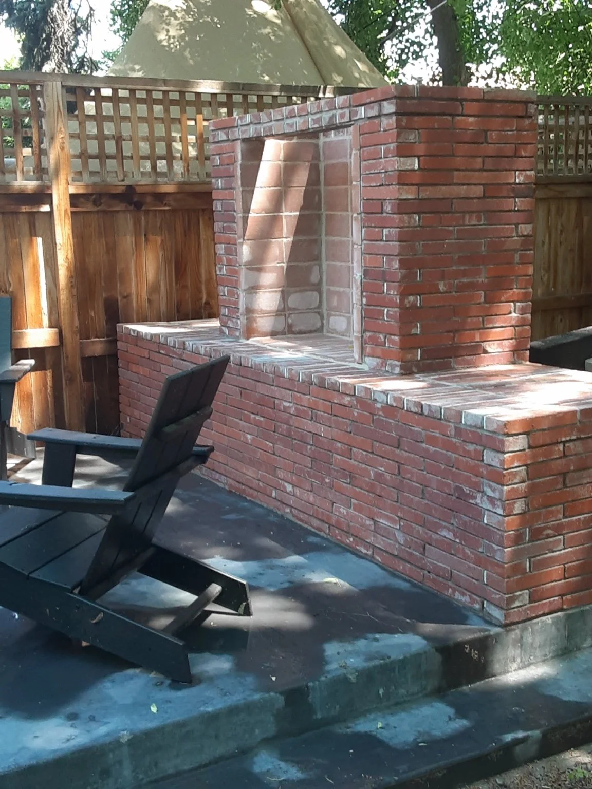 Brick outdoor fireplace
