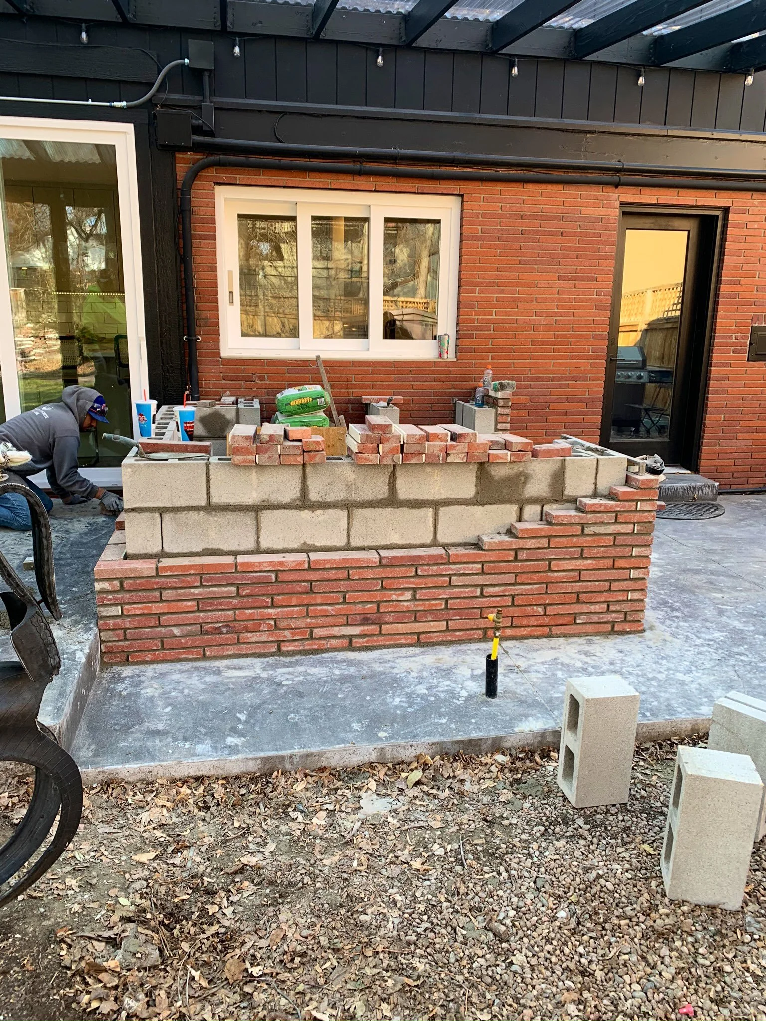 Brick outdoor grill construction