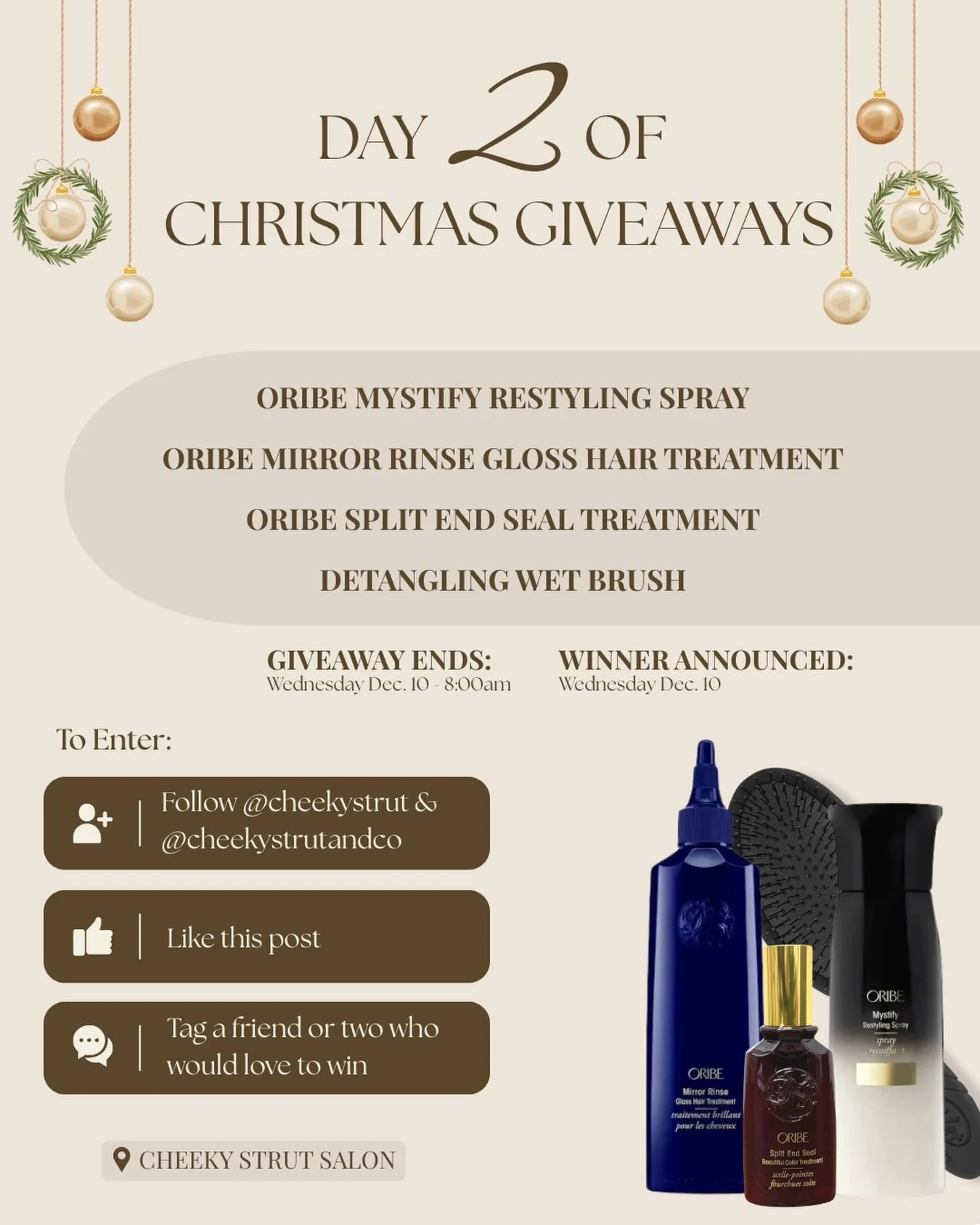 ✨ DAY 2 ✨ of our 12 Days of Christmas Giveaways is HERE!
Today&rsquo;s prize features an Oribe bundle valued at $194. Everything you need for glossy, frizz-free hair all season long!🎁

Includes:
&bull; Mystify Restyling Spray &mdash; prolong style b