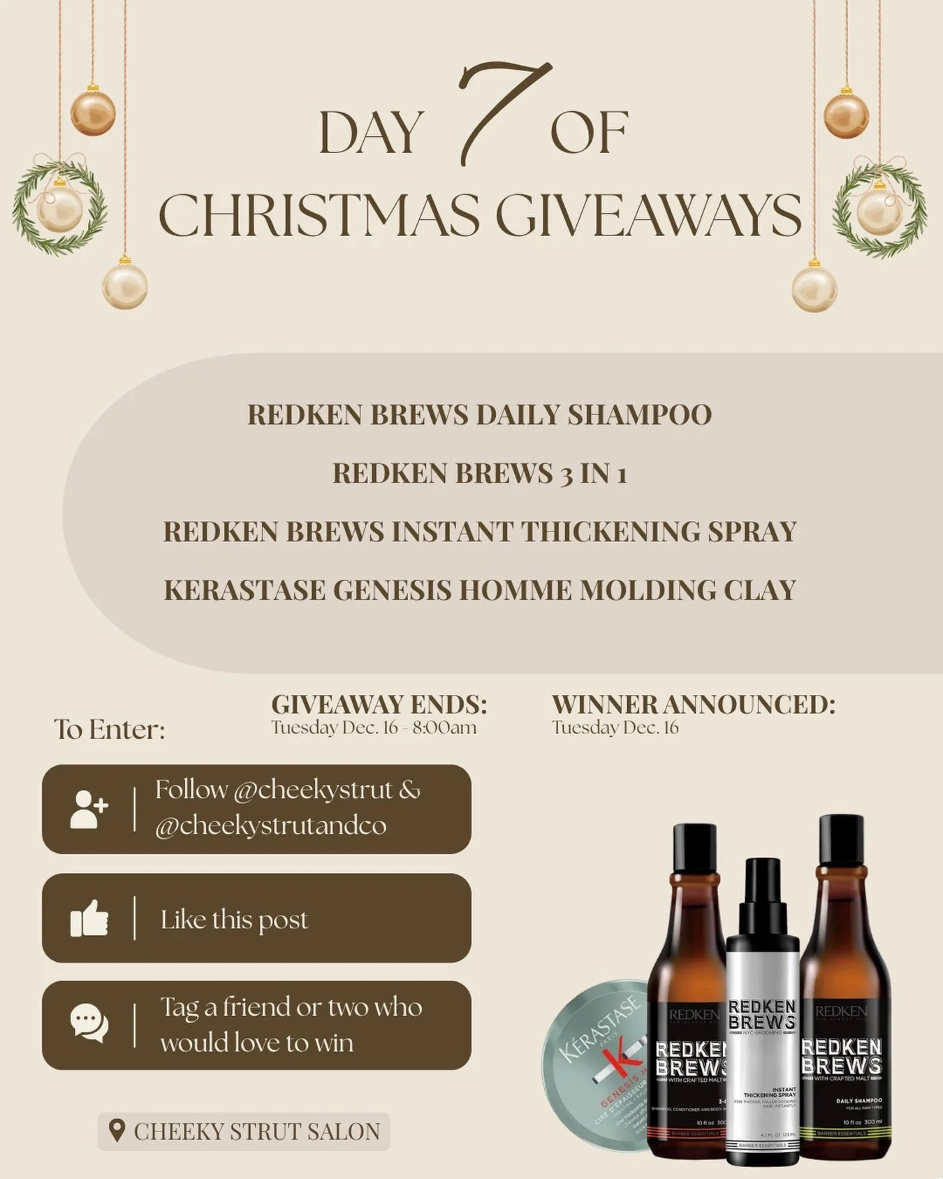 ✨ DAY 7 ✨ of our 12 Days of Christmas Giveaways is HERE!
Today&rsquo;s prize is a Redken Brews + K&eacute;rastase bundle valued at $110 🎁 The perfect set for men who want thicker, effortlessly styled hair. 💪

Includes:
&bull; Redken Brews Daily Sha