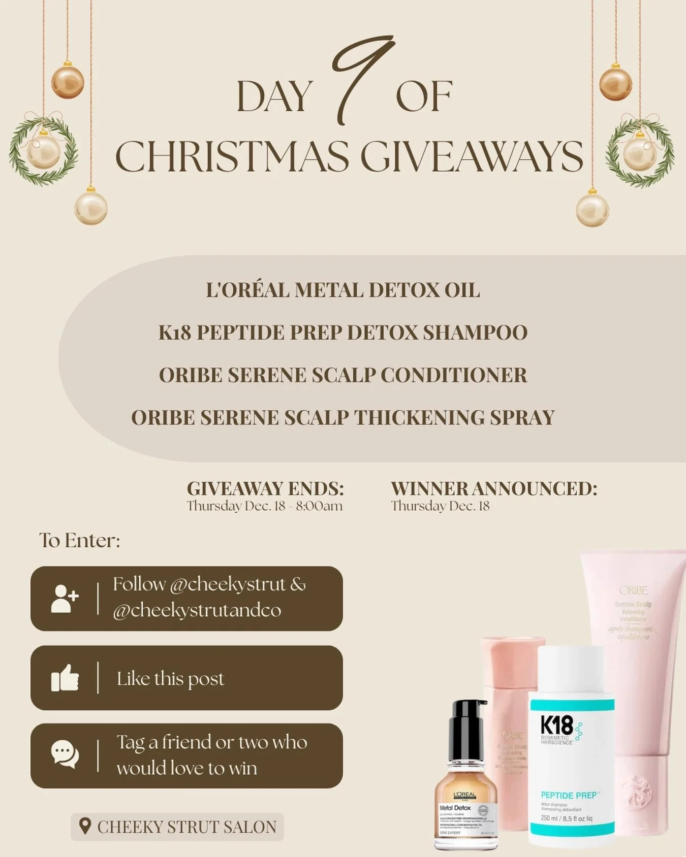 ✨ DAY 9 ✨ of our 12 Days of Christmas Giveaways is HERE!
Today&rsquo;s prize is a scalp-loving, clarifying bundle valued at $209 🎁 Perfect for anyone dealing with scalp irritation, buildup, or hard water.

Includes:
&bull; L&rsquo;Or&eacute;al Metal